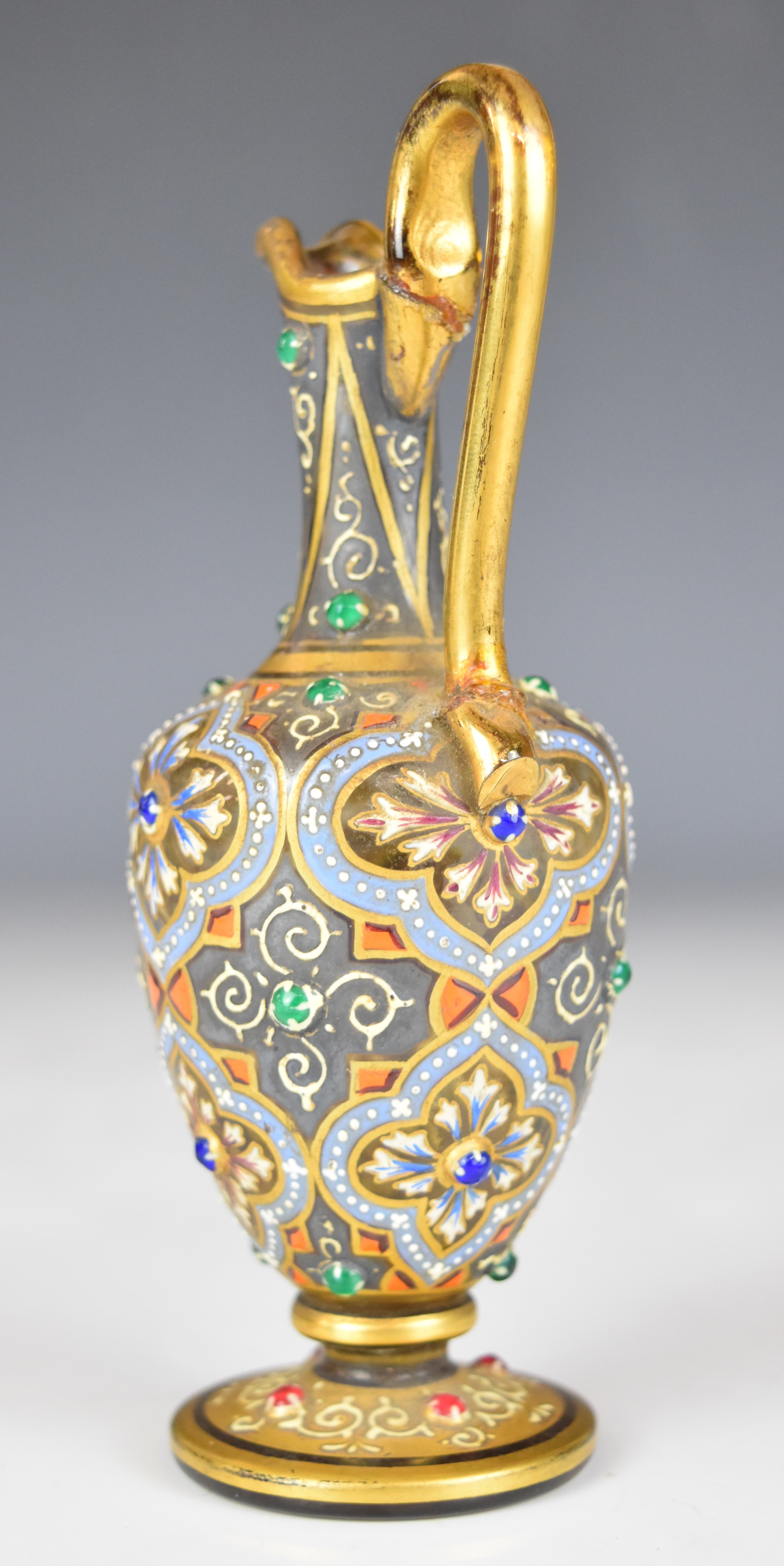 Moser glass pedestal ewer with gilt, enamelled and jewelled decoration, signed and numbered '2206 - Image 8 of 12