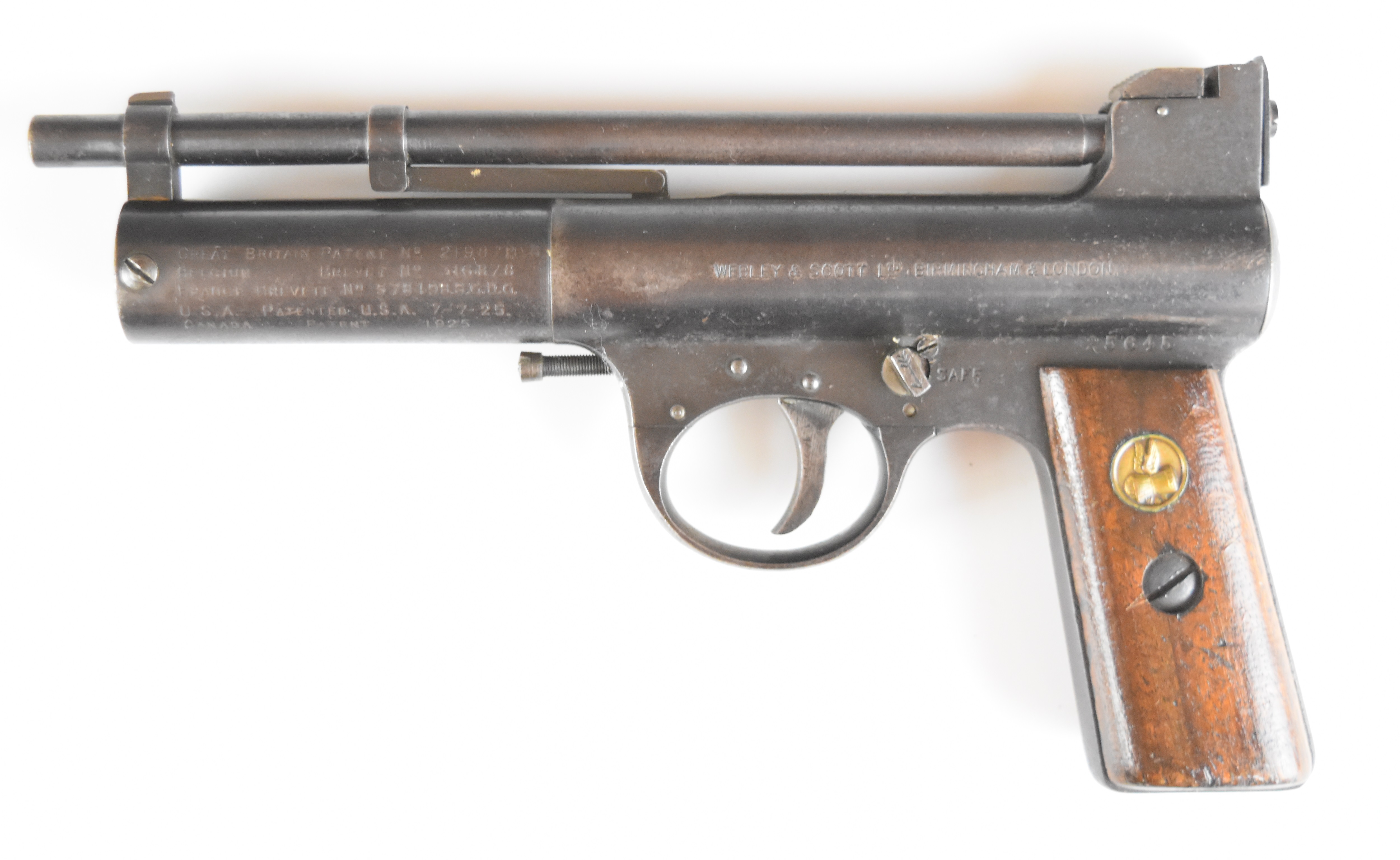 Webley Mark I .177 air pistol with logo inset to the wooden grips and adjustable sights, serial - Image 2 of 13