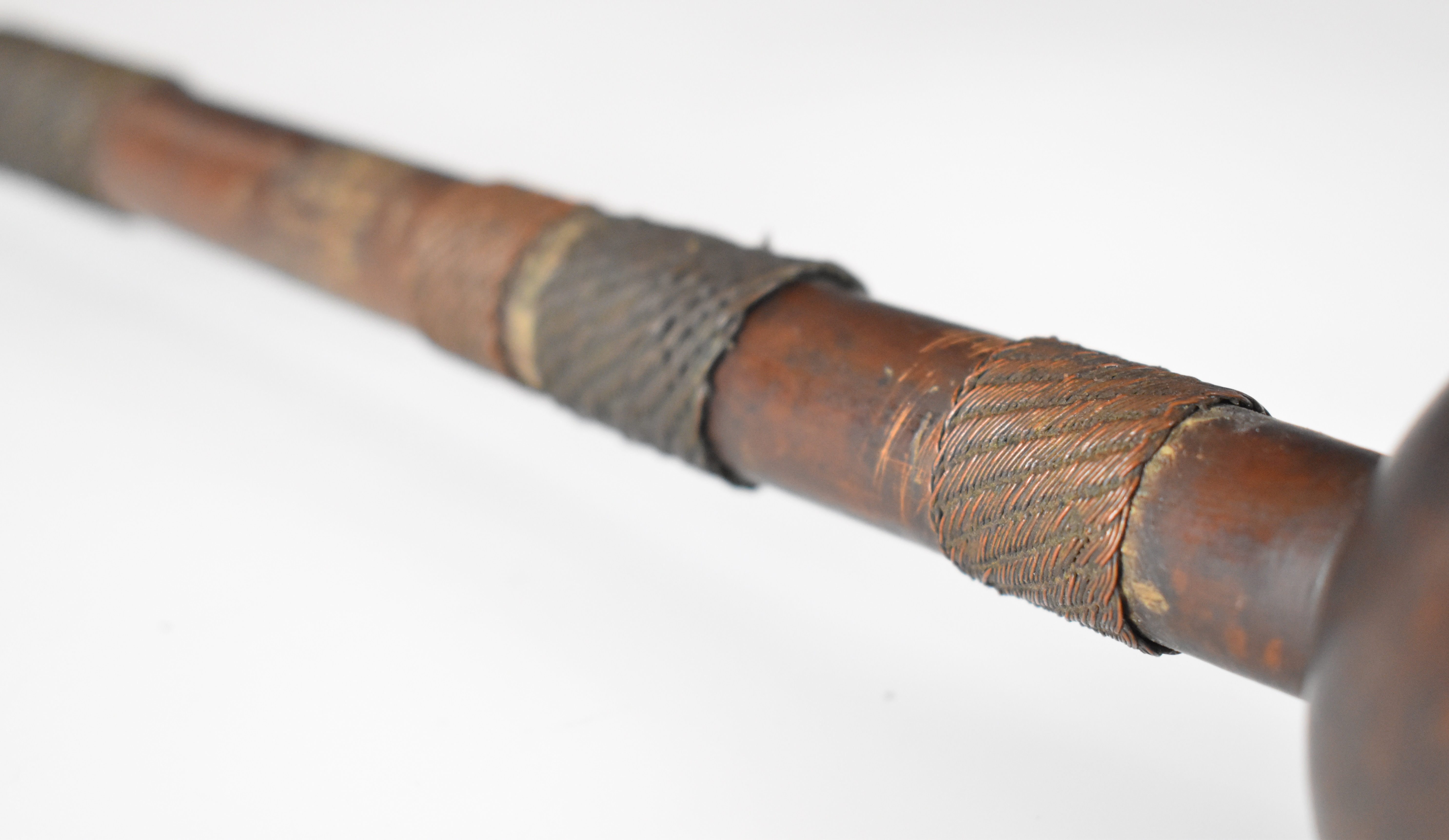 19thC African tribal knobkerrie with woven wire grips, 63cm long. - Image 3 of 4