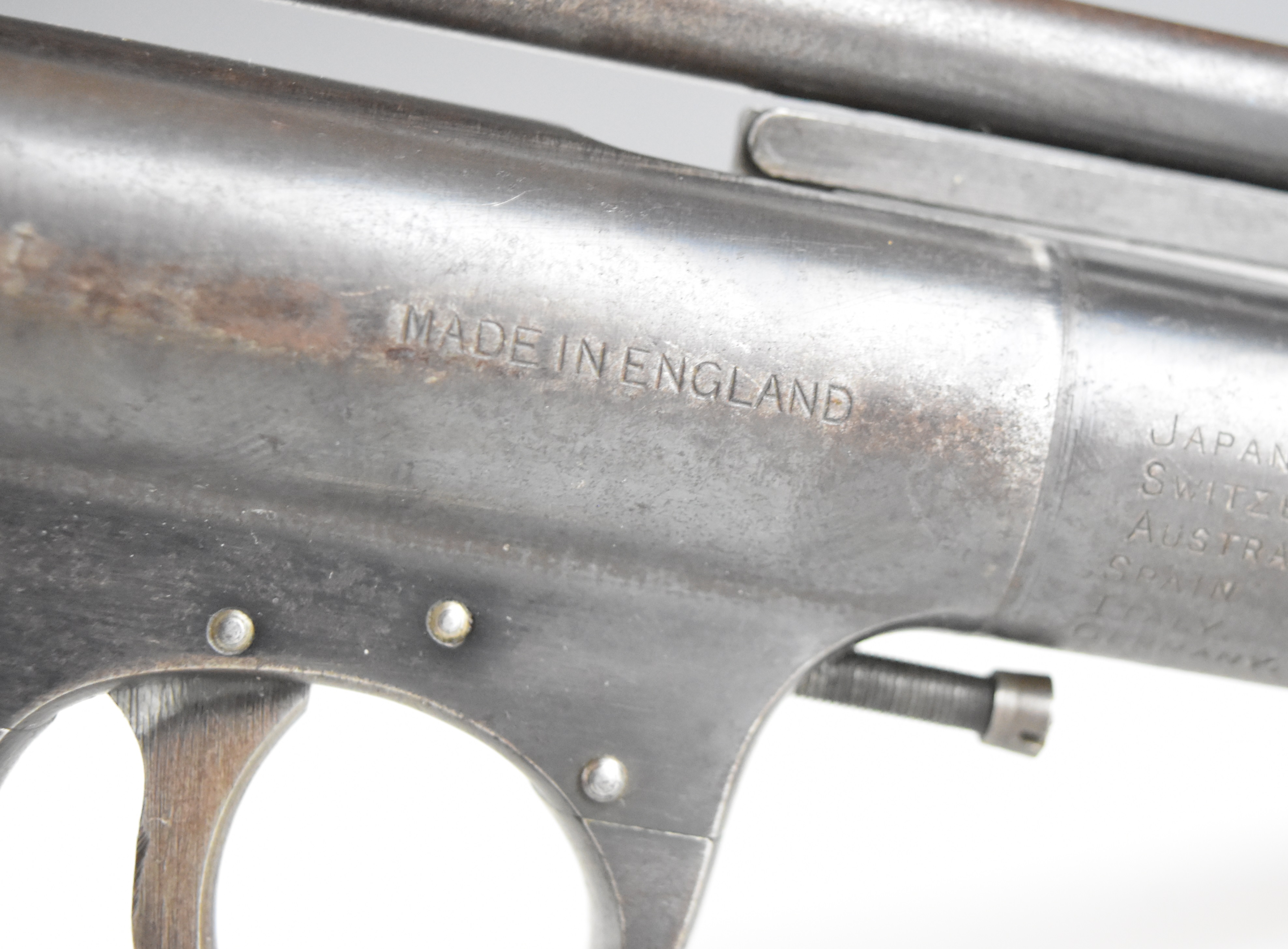 Webley Mark I .177 air pistol with logo inset to the wooden grips and adjustable sights, serial - Image 12 of 13