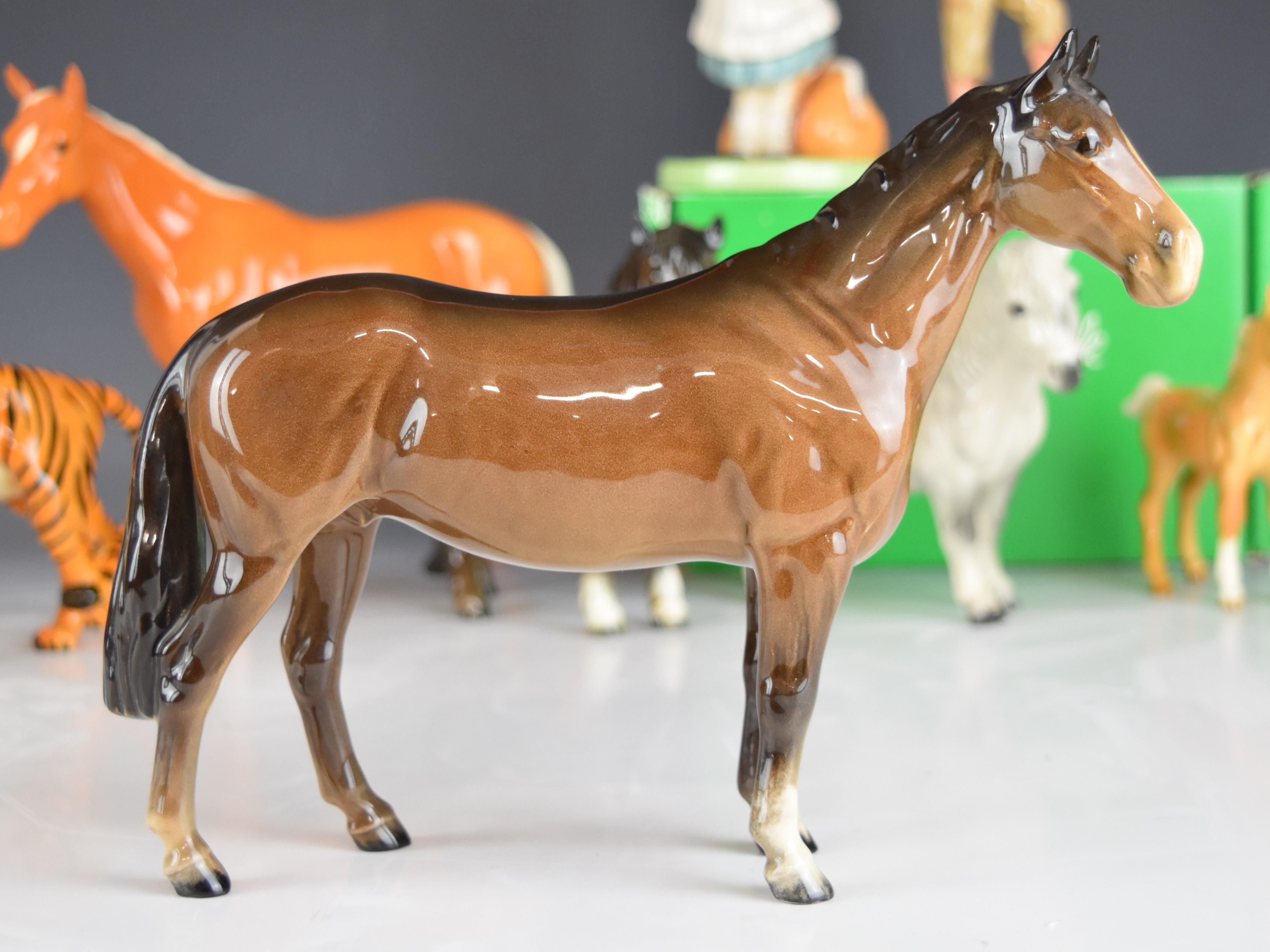 Beswick and Royal Doulton figures including boxed grey Shetland pony, huntsman's horse, tigress, - Image 2 of 8