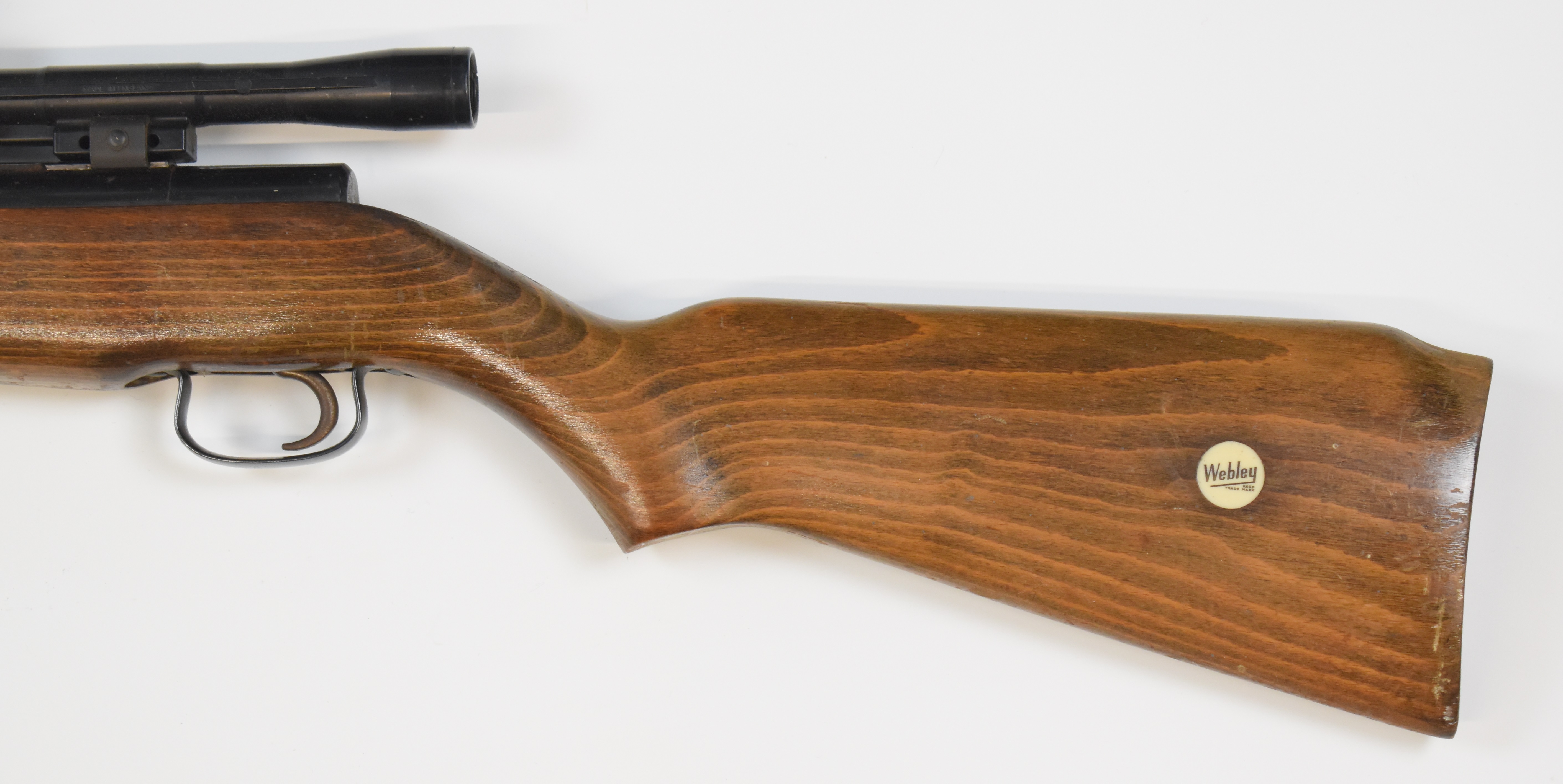 Webley Falcon .22 air rifle with semi-pistol grip, Webley plaque inset to the stock and scope, NVSN. - Image 7 of 9