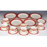 Midwinter Stylecraft tea and dinnerware decorated in the Red Domino pattern, approximately 27