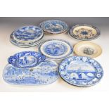 Collection of 19thC mainly blue and white transfer ware by Spode, Rogers, Davenport, Godwin,