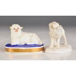 Chamberlains Worcester bisque miniature poodle with impressed marks and a recumbent lamb, probably