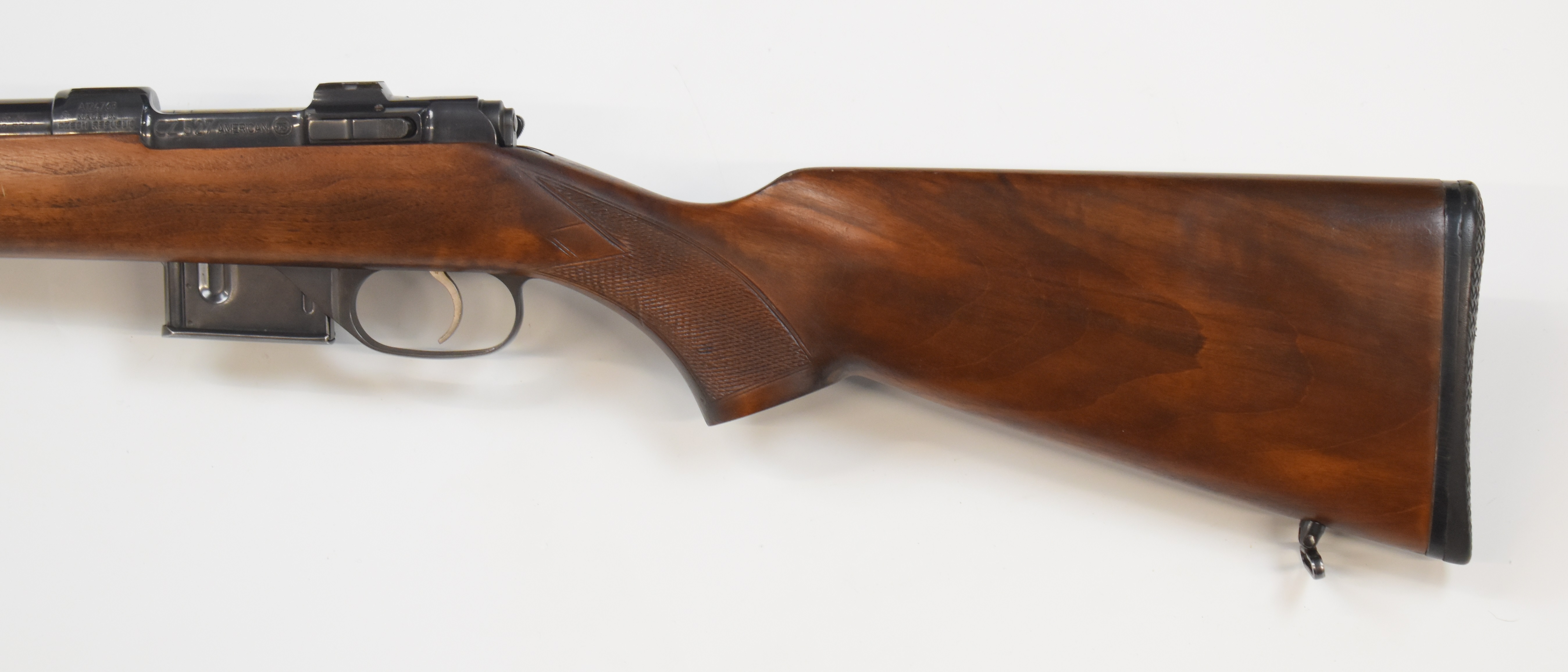 CZ 527 American .222 Remington bolt-action rifle with chequered semi-pistol grip and forend, sling - Image 7 of 10