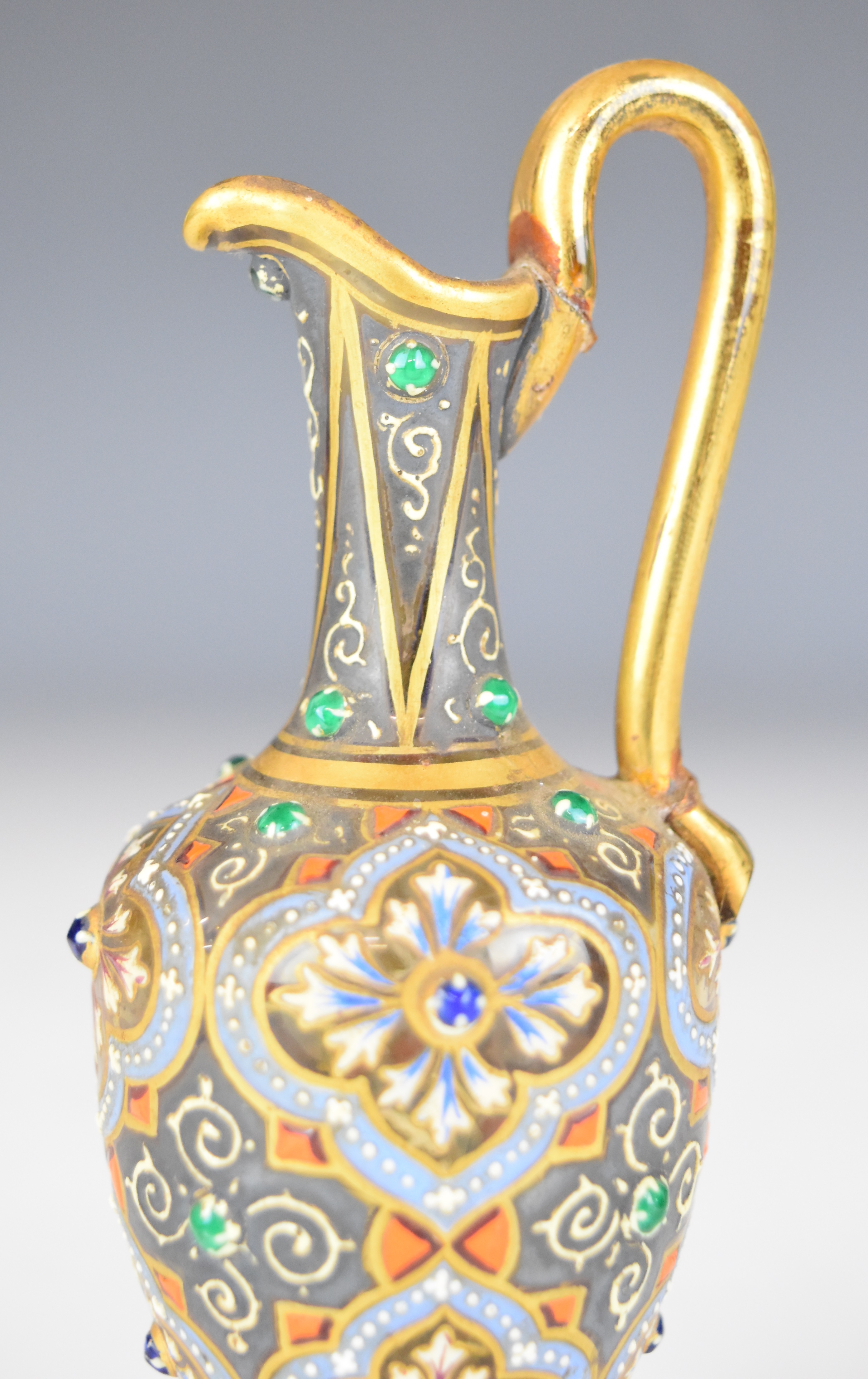 Moser glass pedestal ewer with gilt, enamelled and jewelled decoration, signed and numbered '2206 - Image 4 of 12