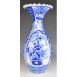 19th / 20thC Japanese blue and white vase with flared and crimped rim, height 37.5cm