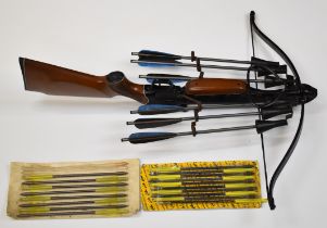 Barnett crossbow with chequered semi-pistol grip, adjustable sights and bolt holder, with 18 bolts