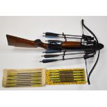 Barnett crossbow with chequered semi-pistol grip, adjustable sights and bolt holder, with 18 bolts