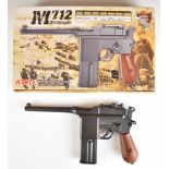 KWC Broomhandle Mauser M712 .177 blowback air pistol with faux wooden grips, serial number 45012156,