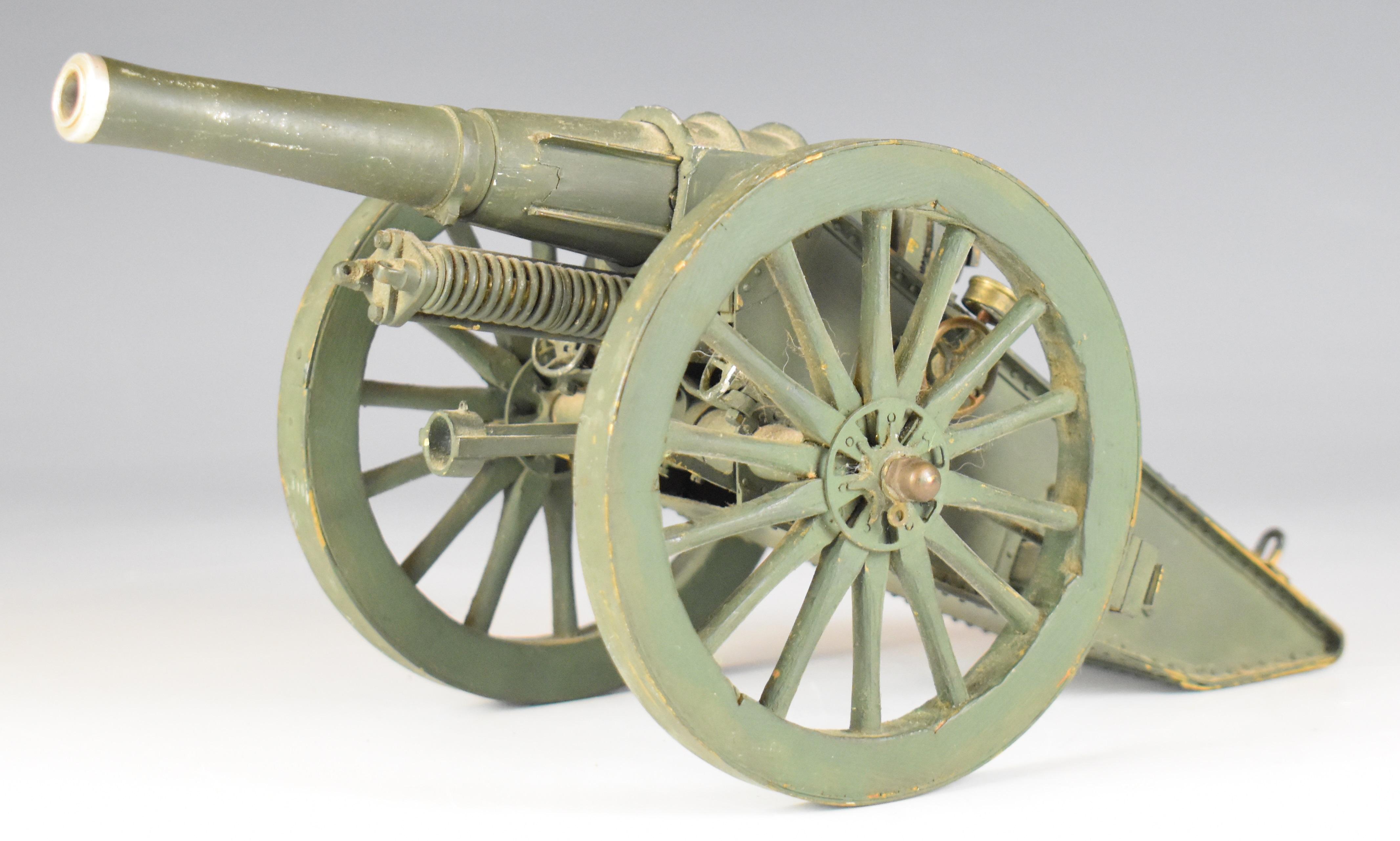 Breech loading desk cannon or field gun with 7 inch graduated barrel, overall length 28.5cm.