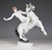 Rosenthal porcelain figure of a nude lady on horseback 'Amazone' signed to base Anton Grath,