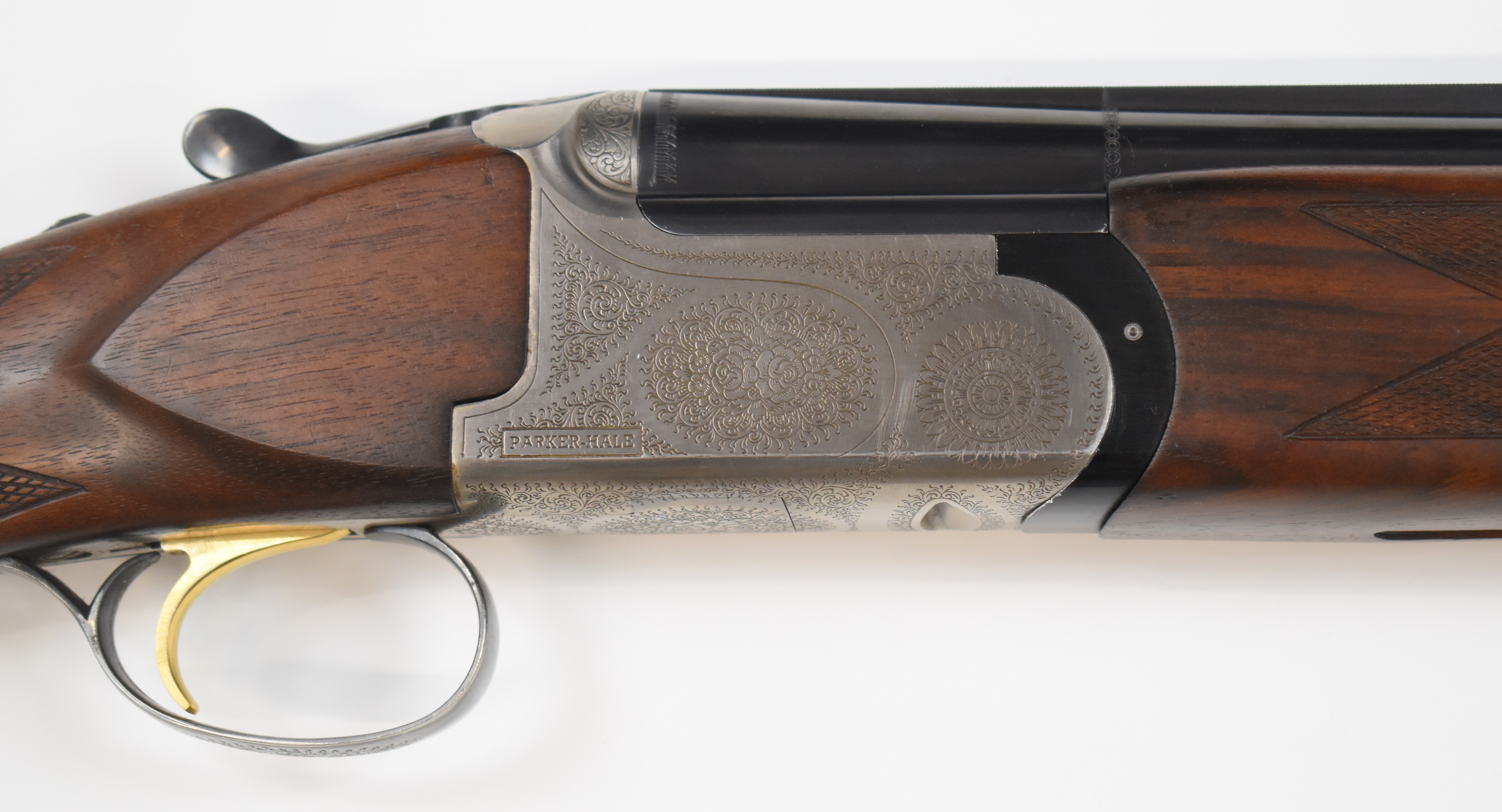 Parker-Hale 12 bore over and under ejector shotgun with named and engraved lock, engraved trigger - Image 6 of 10