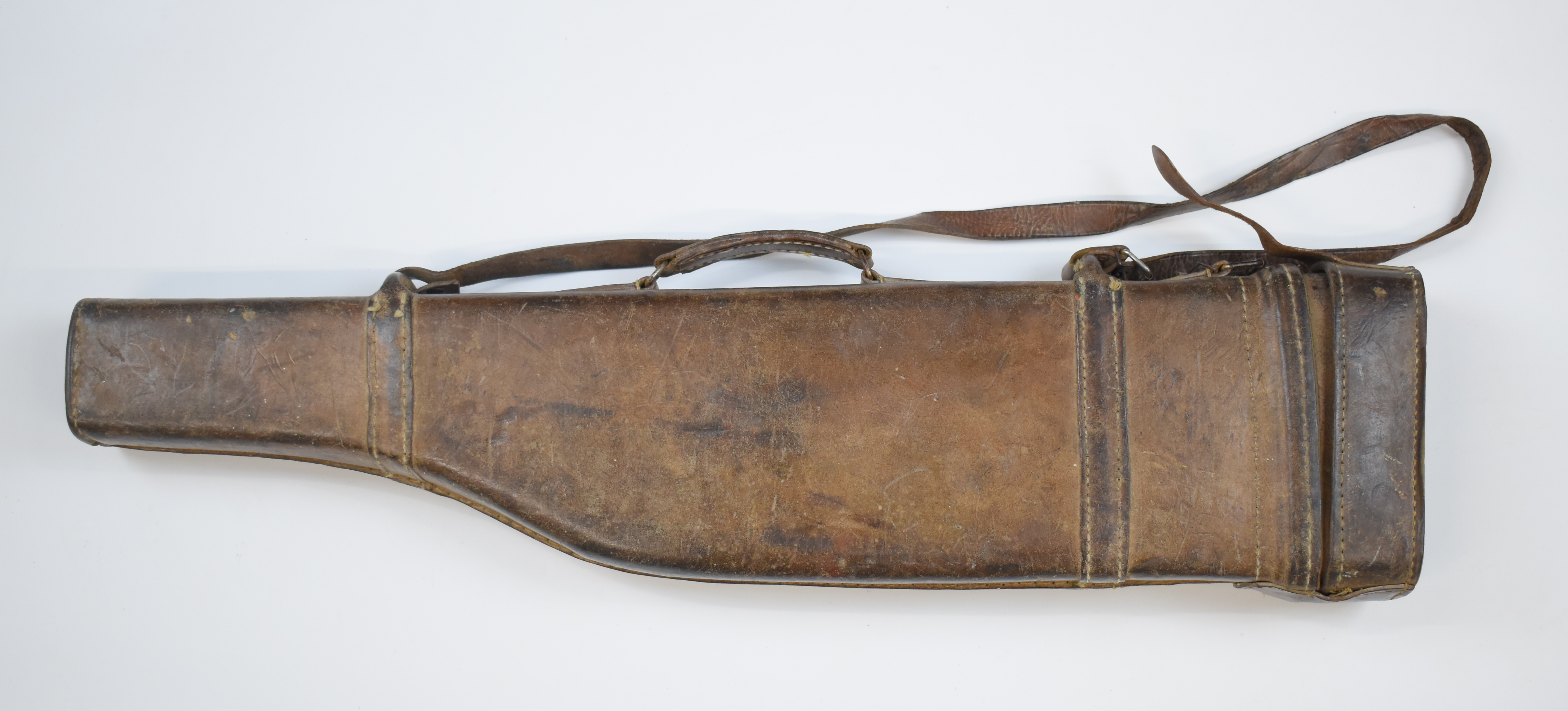 Brown leather 'leg of mutton' shotgun carry case, 73.5cm long. - Image 2 of 2