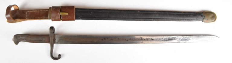 Italian 1870 pattern Vetterli bayonet with wooden grips, external leaf spring, TA to ricasso, 52cm