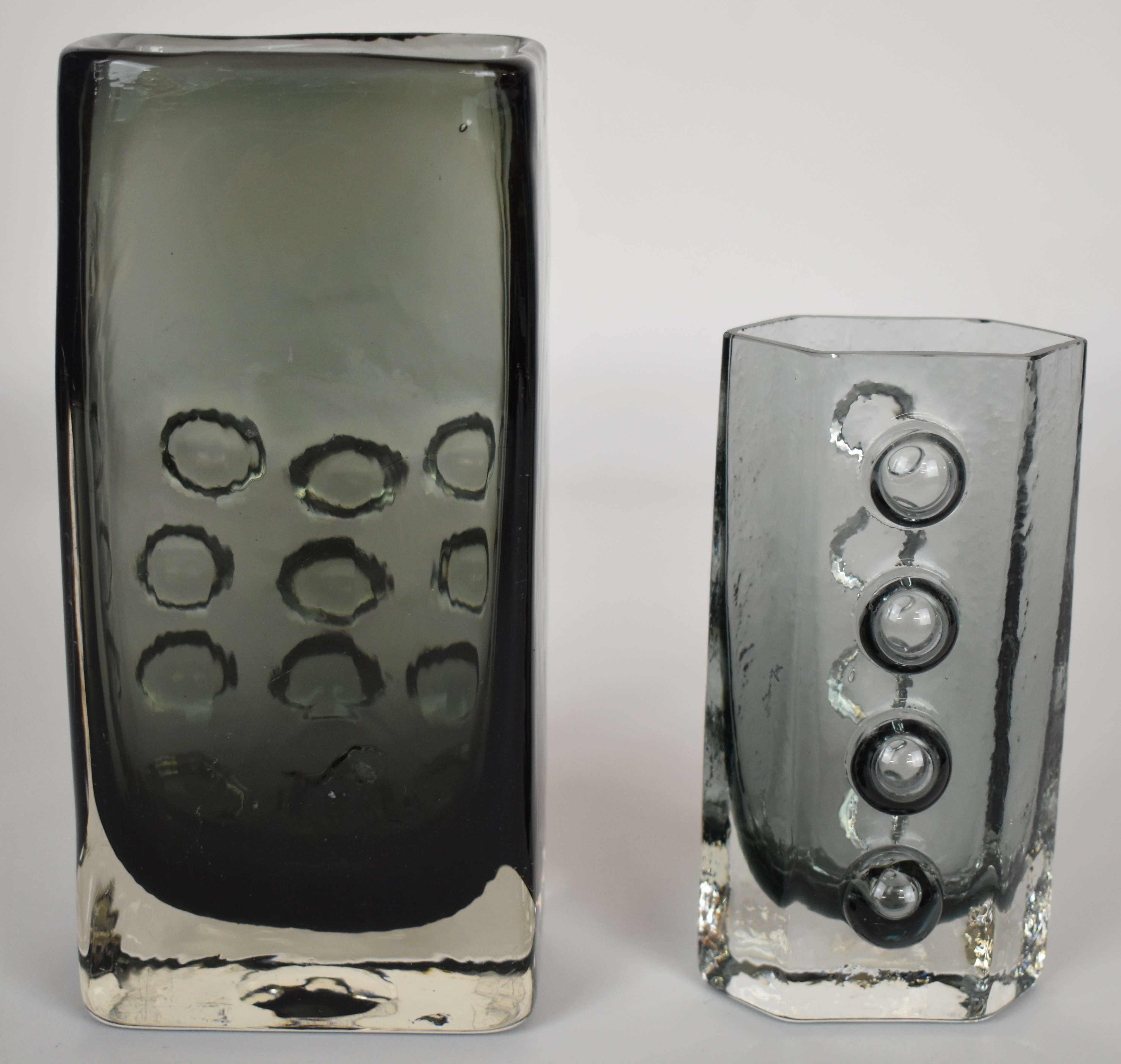 Two Geoffrey Baxter for Whitefriars textured Mobile Phone vases in pewter grey, largest 17cm tall. - Image 2 of 4