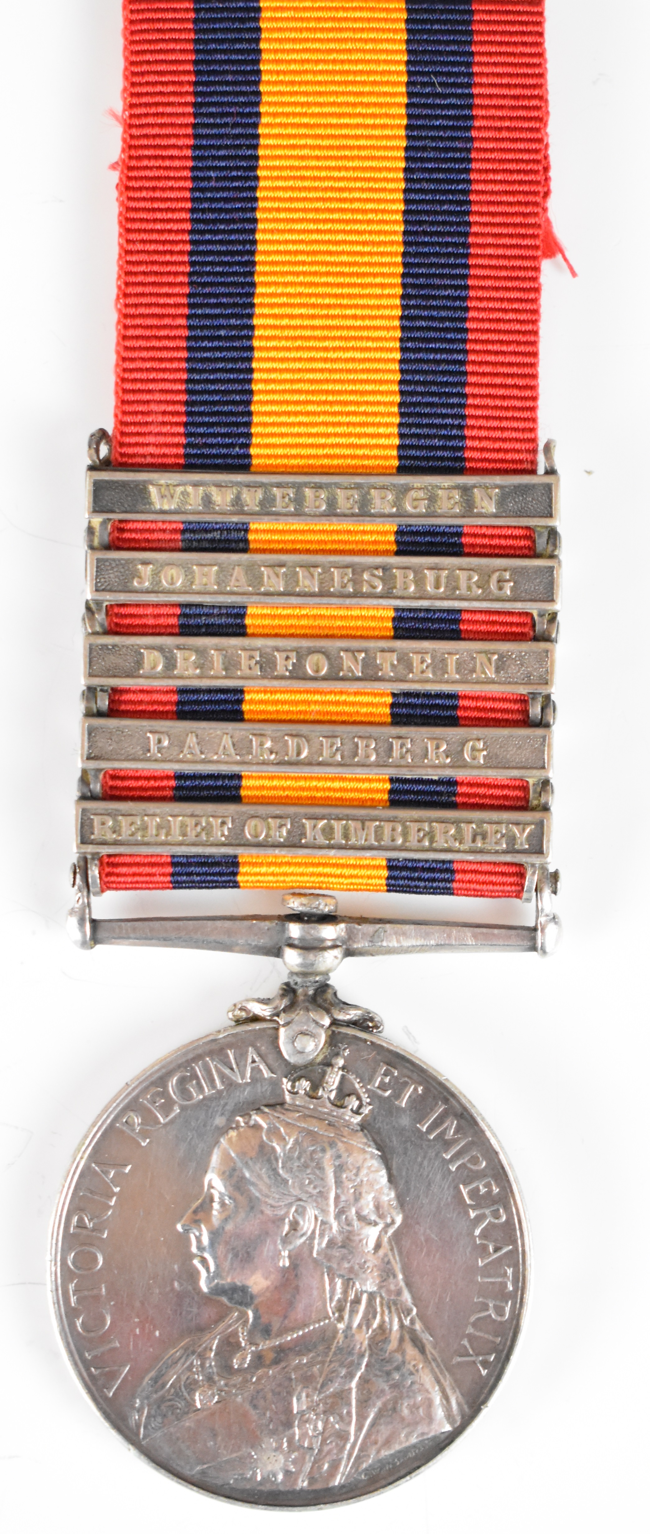 Queen's South Africa Medal with clasps for Relief of Kimberley, Paardeberg, Driefontien,