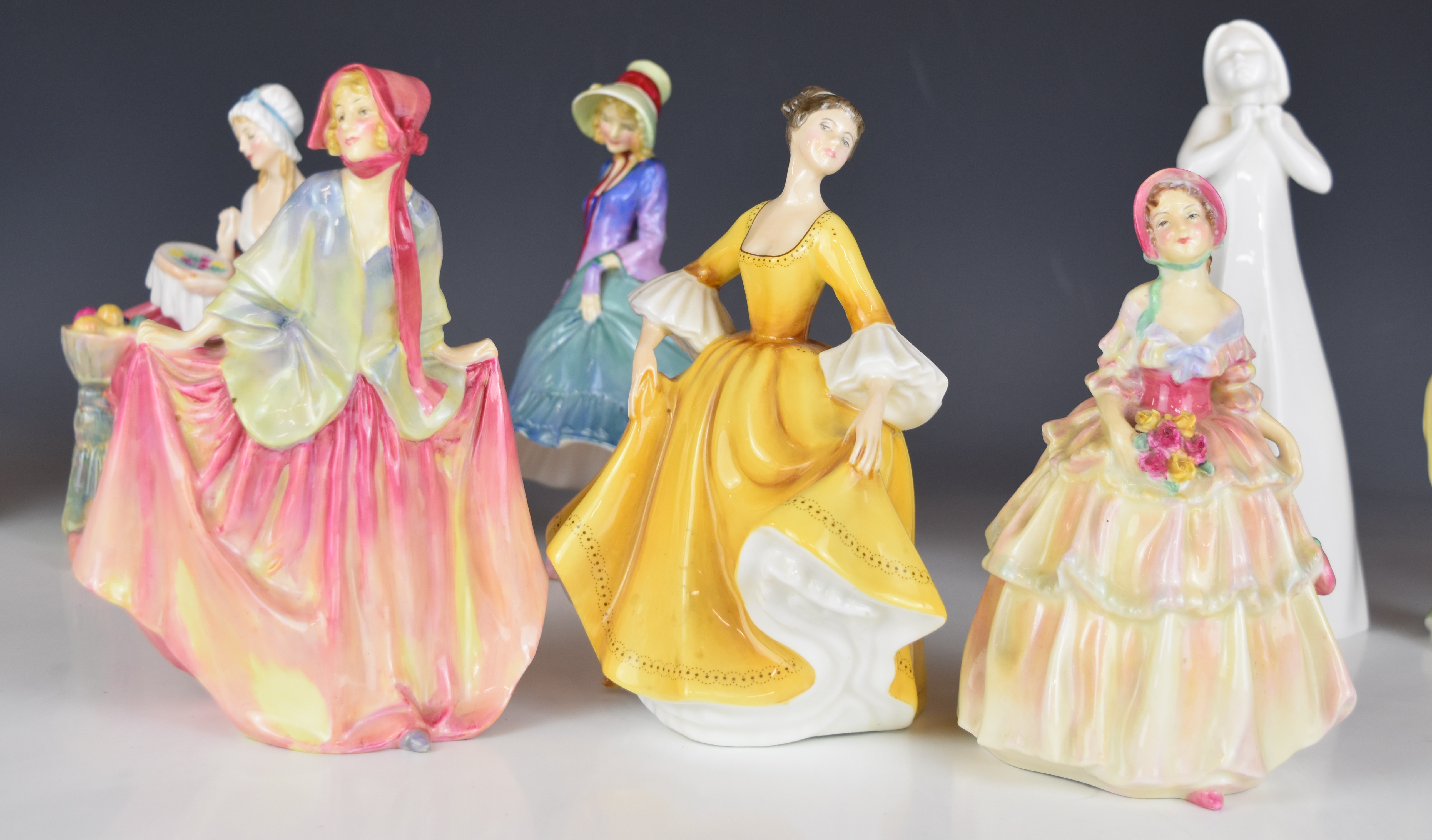 Eleven Royal Doulton figurines including several older examples Irene, Penelope, Pantalettes, - Image 14 of 20