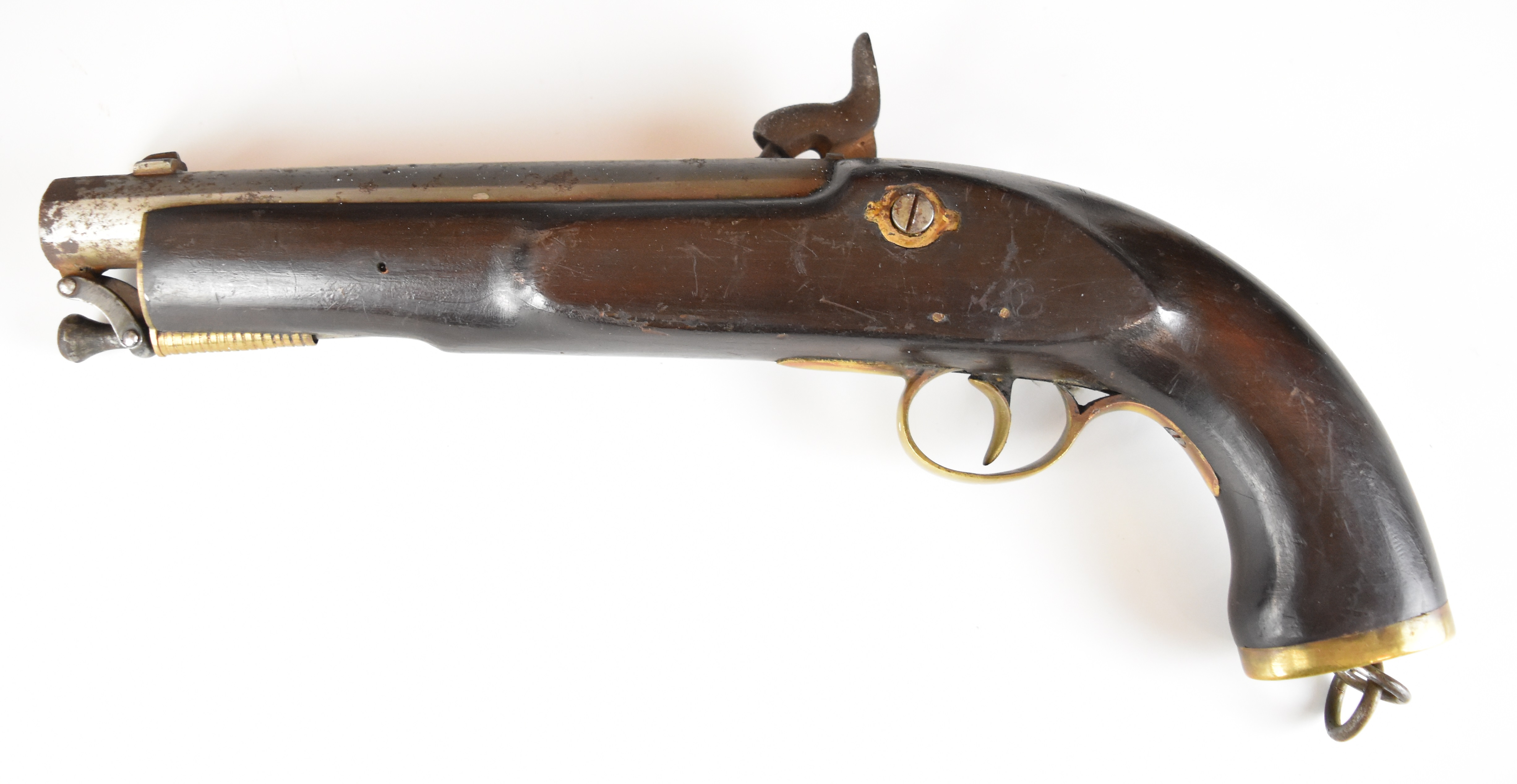 Enfield percussion hammer action sea-service pistol with lock stamped '1858 Enfield' brass trigger - Image 2 of 12