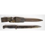 German WW2 K98 bayonet with Bakelite grips, flashguard, 43 cgh and 3769 to ricasso, 25cm fullered