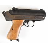 FB Record Jumbo .177 air pistol with shaped wooden grips and adjustable sights, serial number 10792.