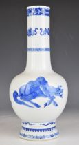 19thC Chinese pedestal vase with figural animal decoration, height 29.5cm