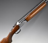 Lanber 12 bore over and under ejector shotgun with engraved lock, chequered semi-pistol grip and