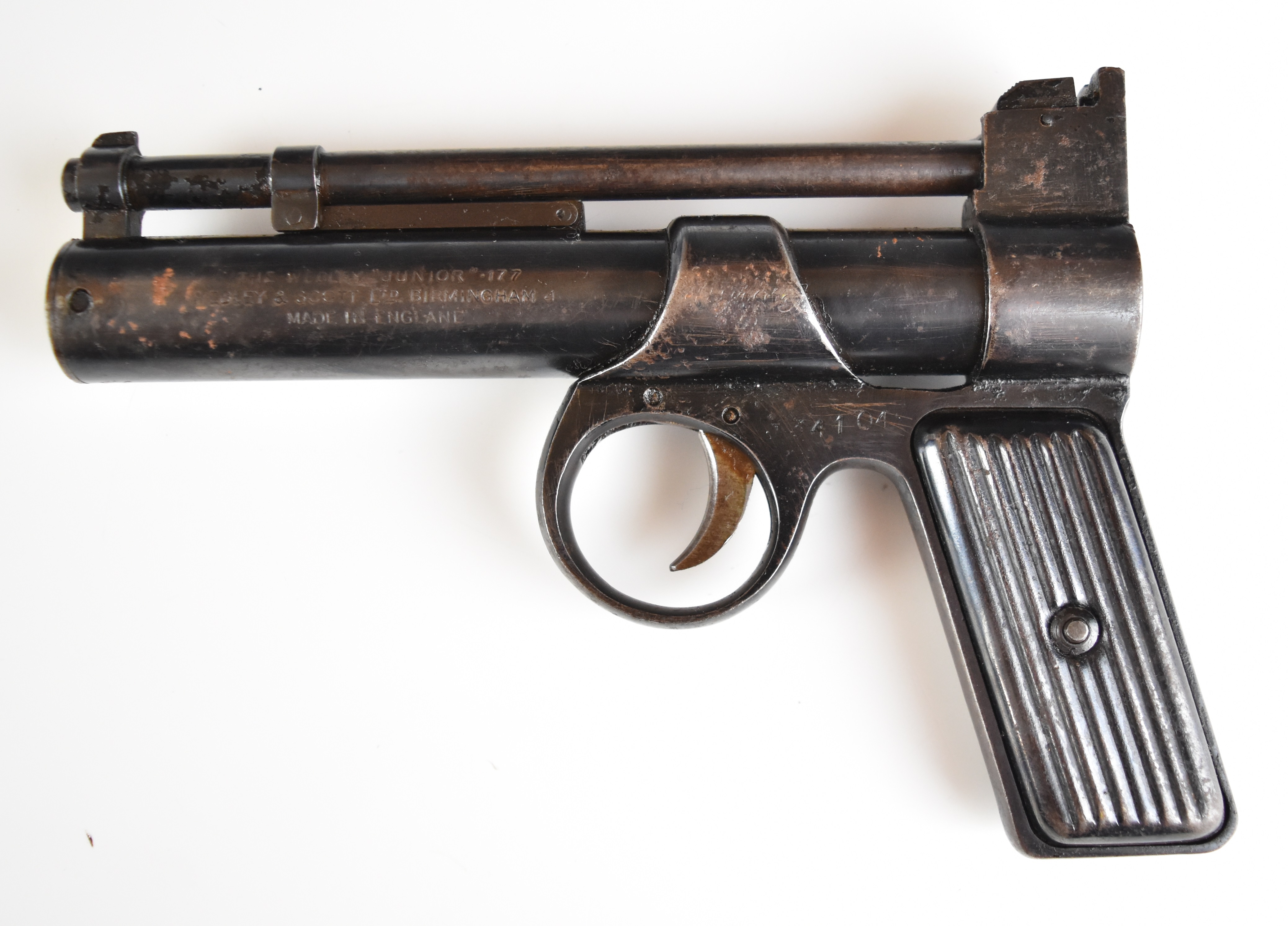 Webley Junior .177 air pistol with reeded metal grips and adjustable sights, serial number J34104. - Image 2 of 10