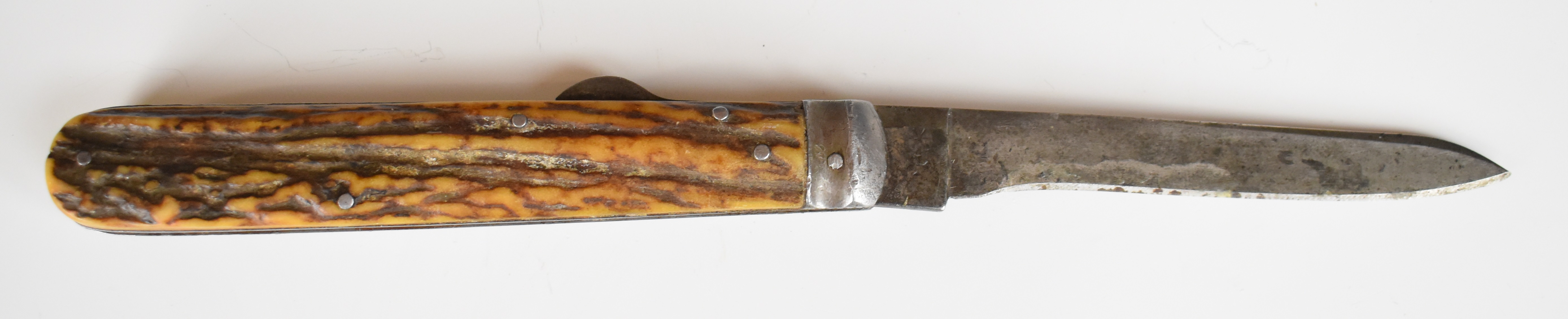 Joseph Rogers & Sons hunting knife with stags antler handle and 11cm blade stamped 'Joseph