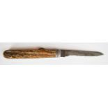 Joseph Rogers & Sons hunting knife with stags antler handle and 11cm blade stamped 'Joseph