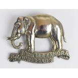 British Army 19th Hussars double scroll elephant design cap badge