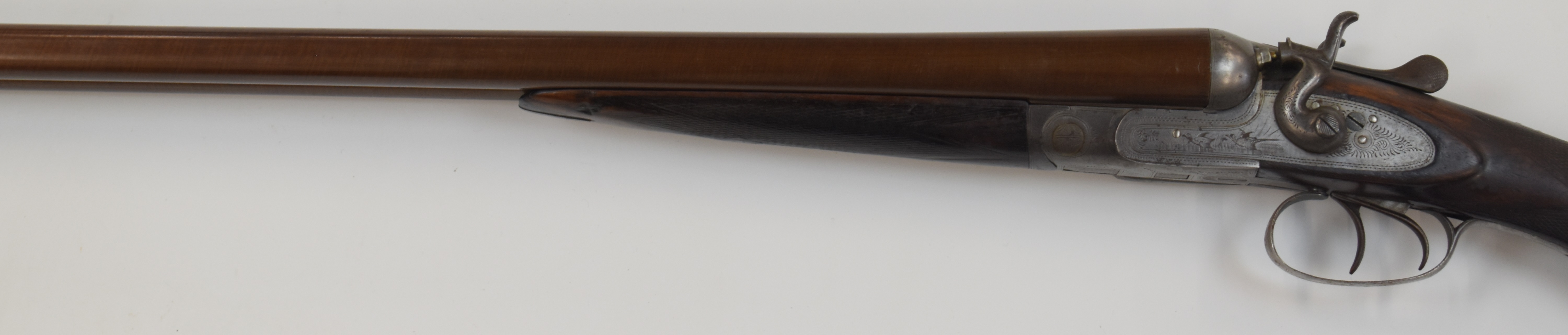 Skimin & Wood 12 bore side by side hammer action shotgun with engraved scenes of birds to the locks, - Image 8 of 12