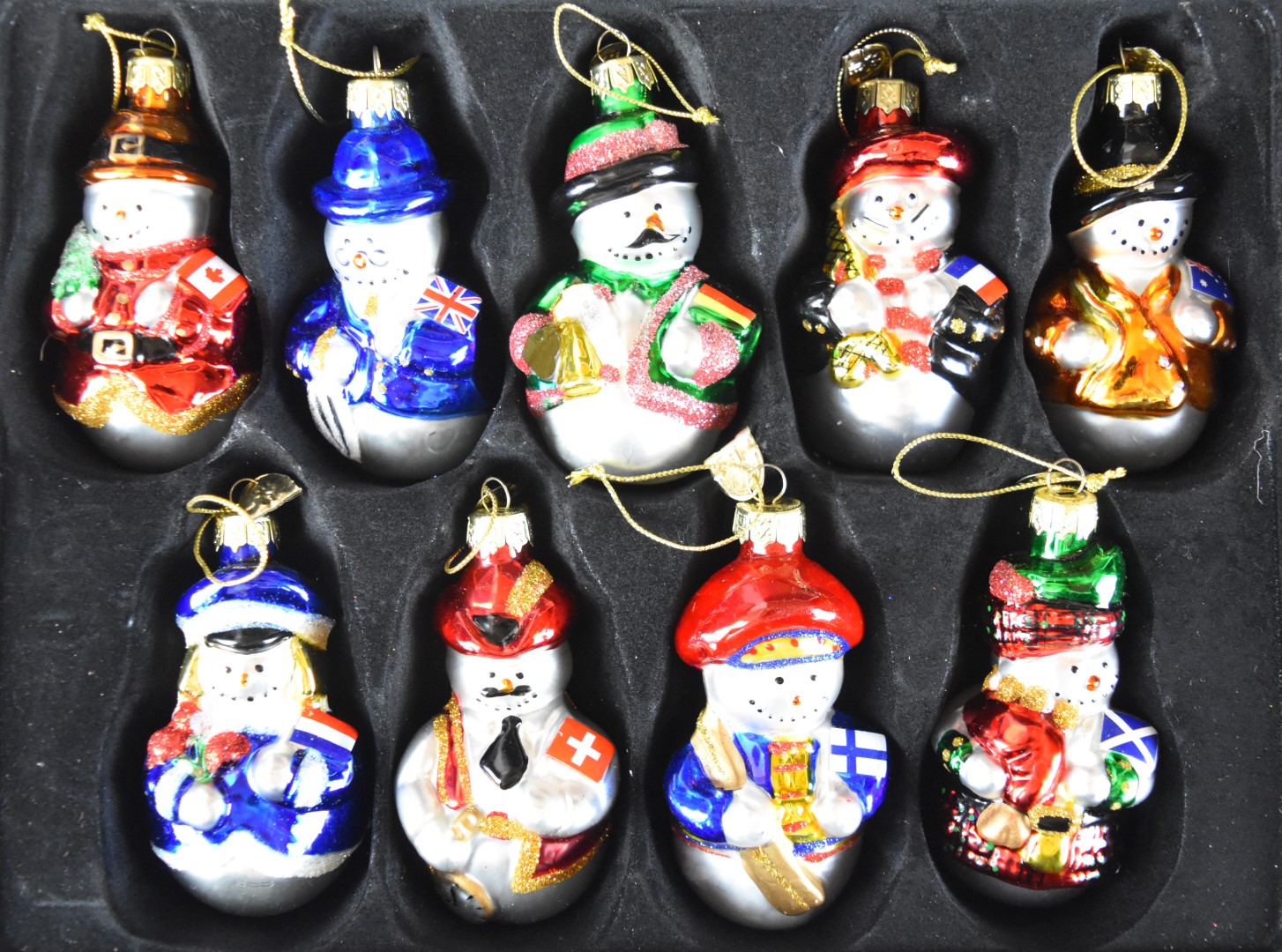 Thomas Pacconi Classics set of 18 glass Snowman Christmas tree baubles, in original wooden case with - Image 3 of 5