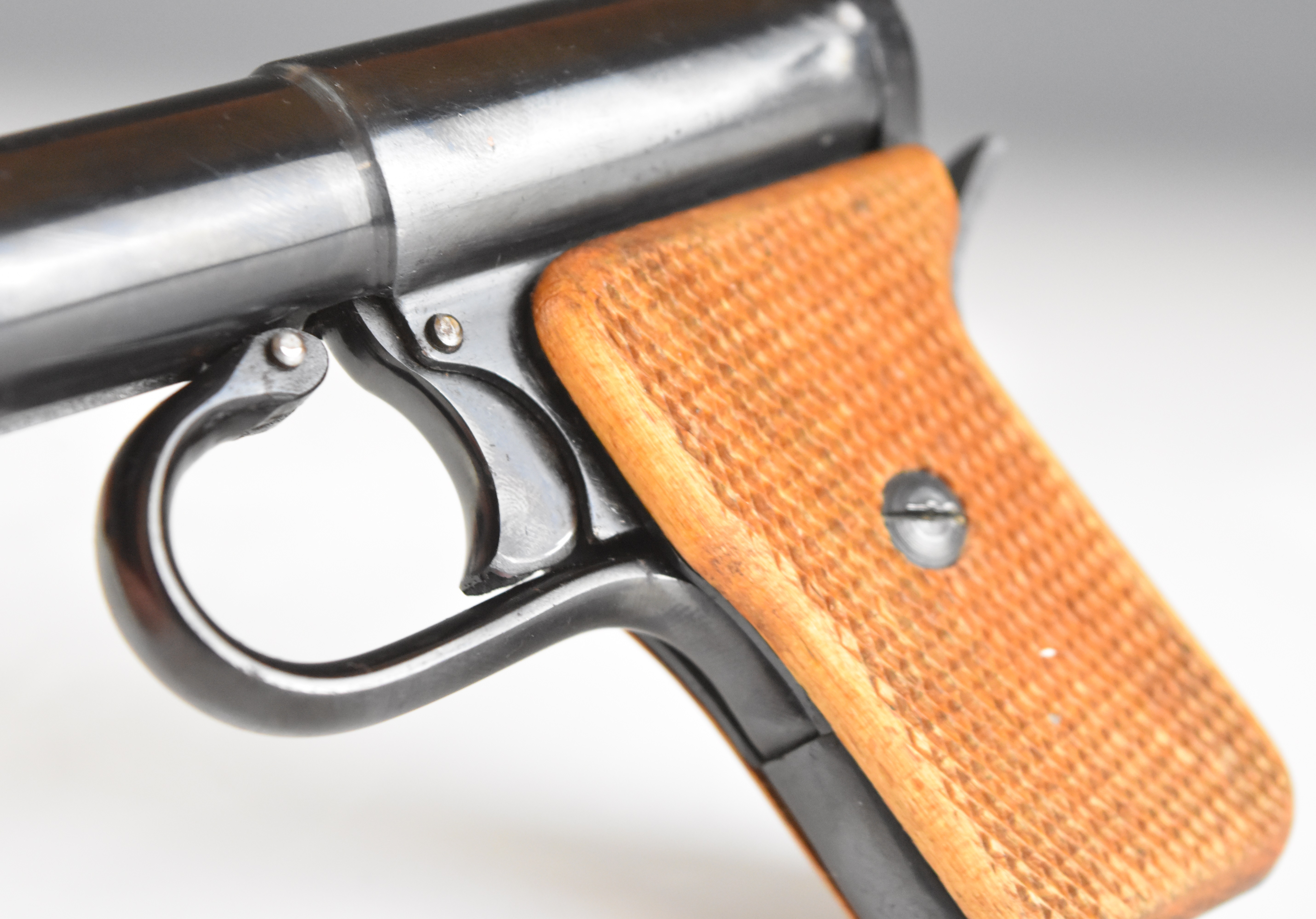 Tell II .177 air pistol with chequered wooden grips, barrel marked 'D.R.G.M. Tell II D.R.P' and - Image 6 of 9