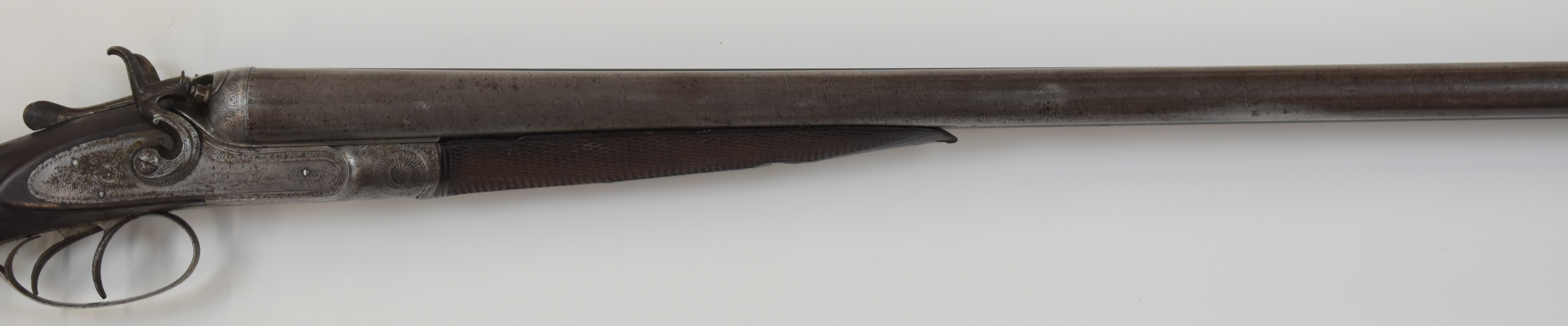 George Edward Lewis 12 bore side by side hammer action shotgun with named and engraved locks, - Image 4 of 13