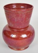 Bushey Heath pottery signed red lustre ovoid flared vase by Fred Passenger, with geometric border,