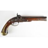 Griffiths percussion converted from flintlock hammer action pistol with named and engraved lock,