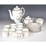 Wedgwood porcelain coffee set for ten, decorated in the Kutani Crane pattern, tallest 27cm