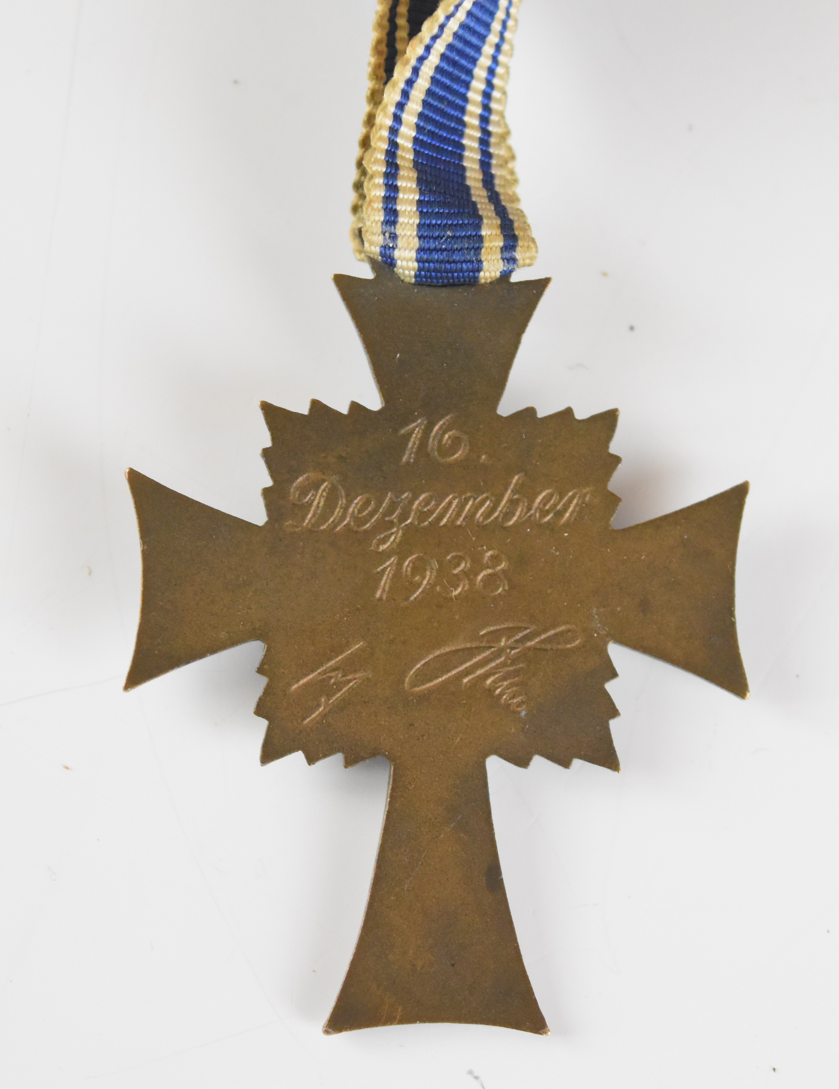 German WW2 Nazi Third Reich bronze Mother's Cross, with ribbon - Image 3 of 3