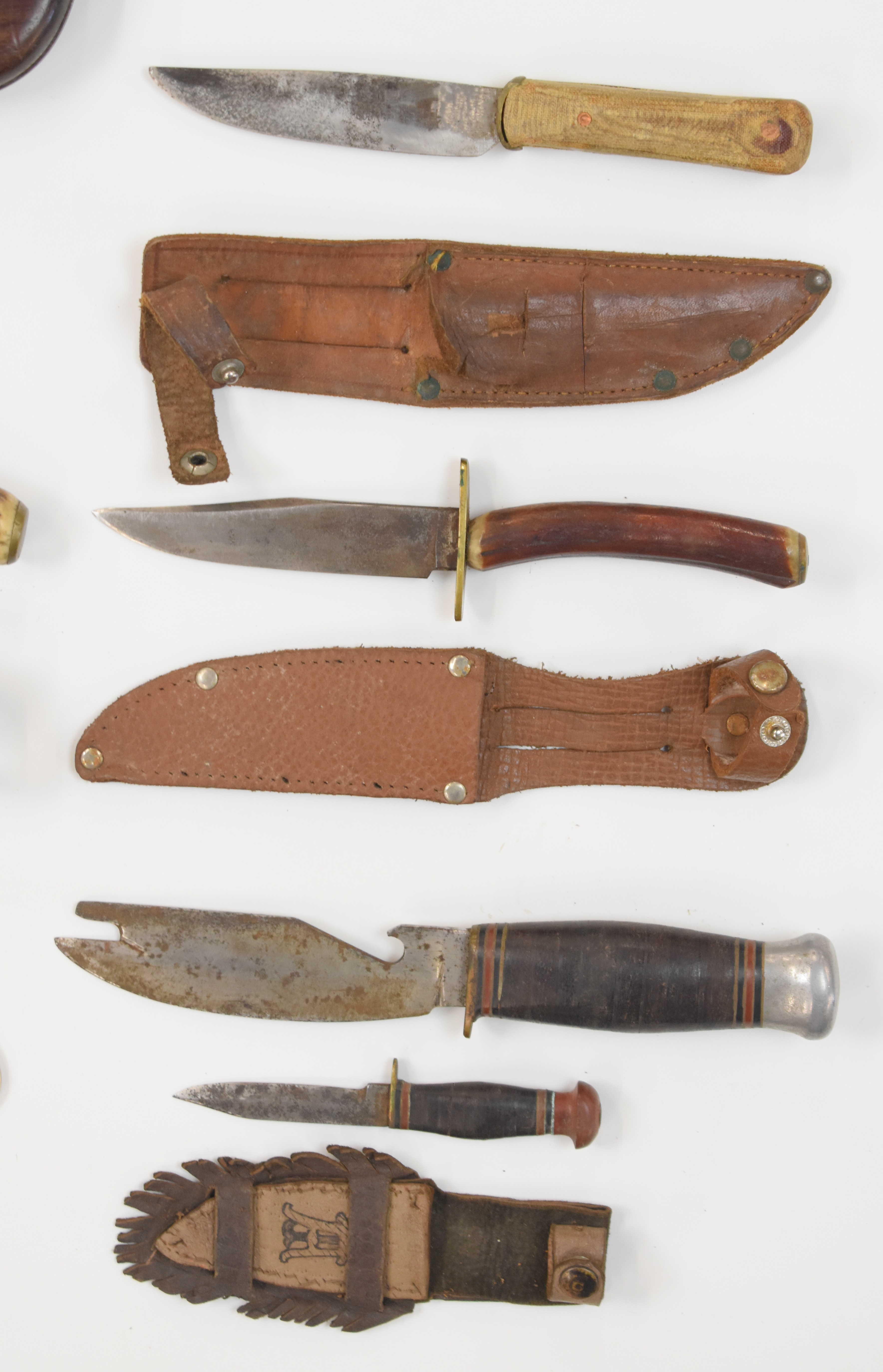 Ten hunting knives including W Rowbotham with horn handle, Schneidteufel Solingen, hoof handle - Image 3 of 8