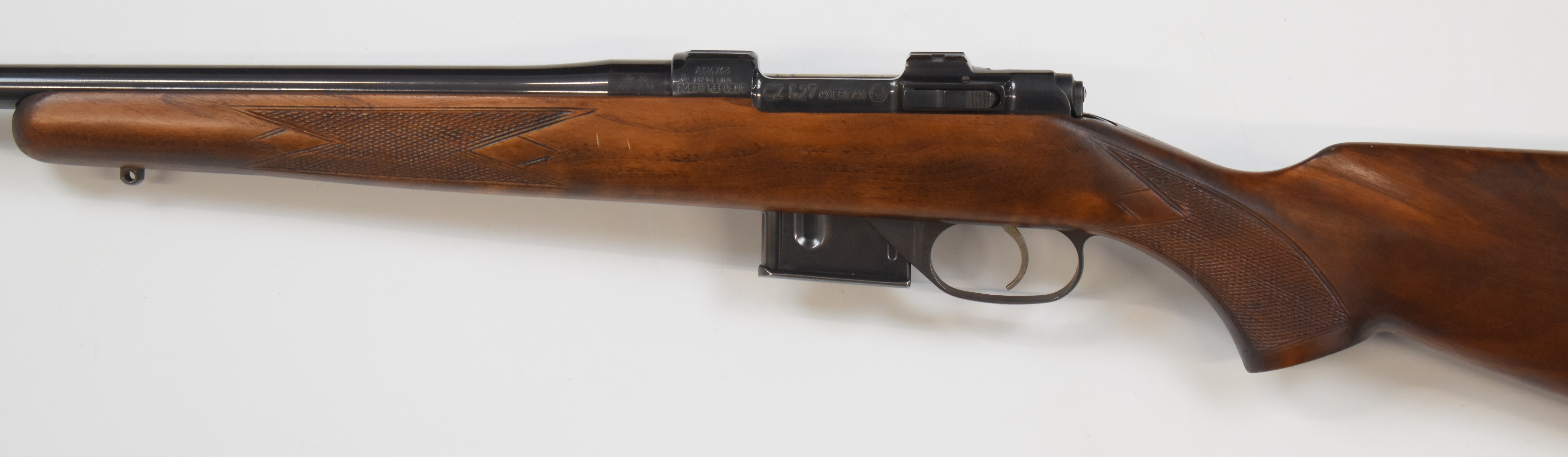 CZ 527 American .222 Remington bolt-action rifle with chequered semi-pistol grip and forend, sling - Image 8 of 10