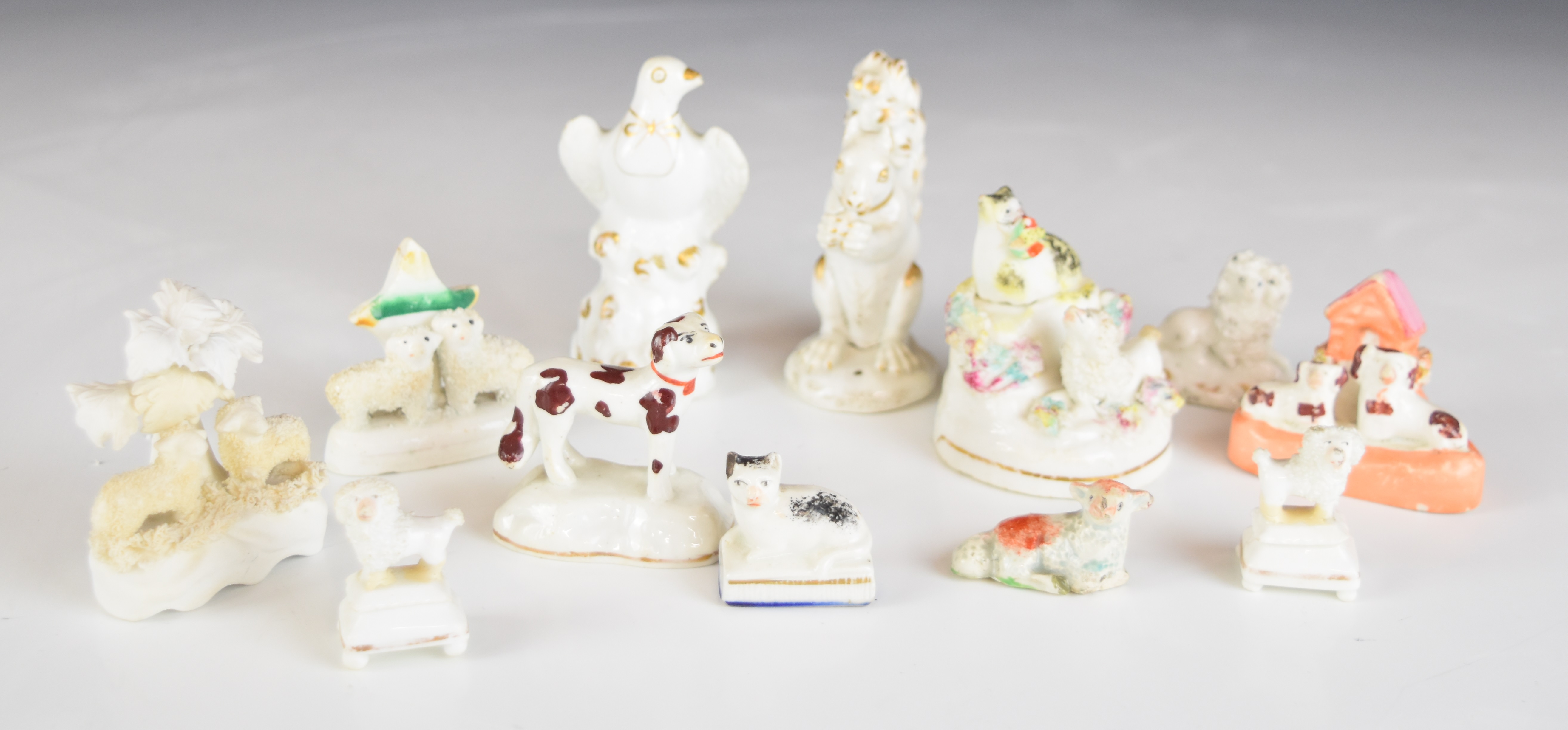 Collection of 18th / 19thC porcelain / Staffordshire animal and bird figures including Derby,