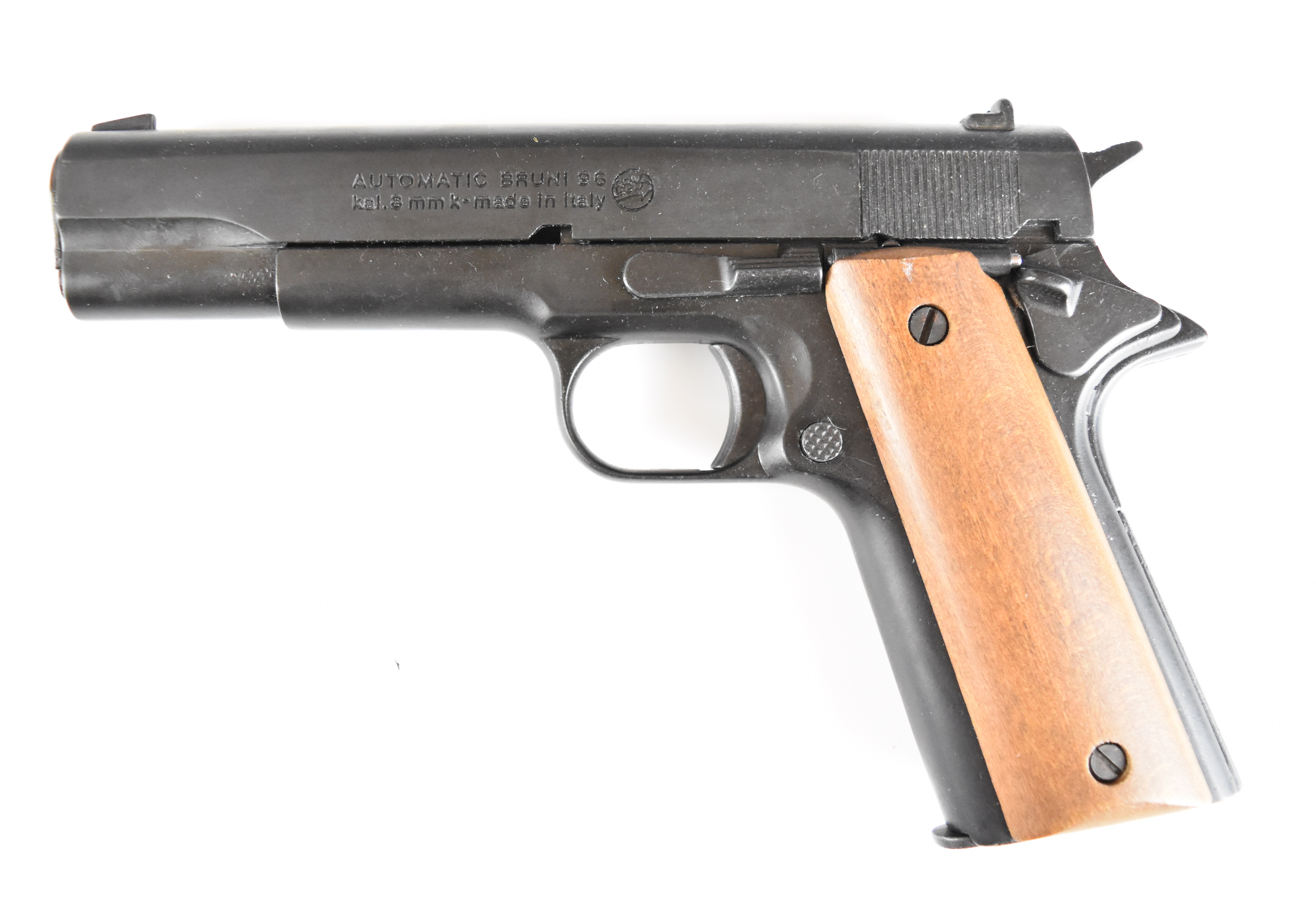 BBM Bruni 96 8mm blank firing pistol with wooden grips, in original box with instruction manual - Image 3 of 12