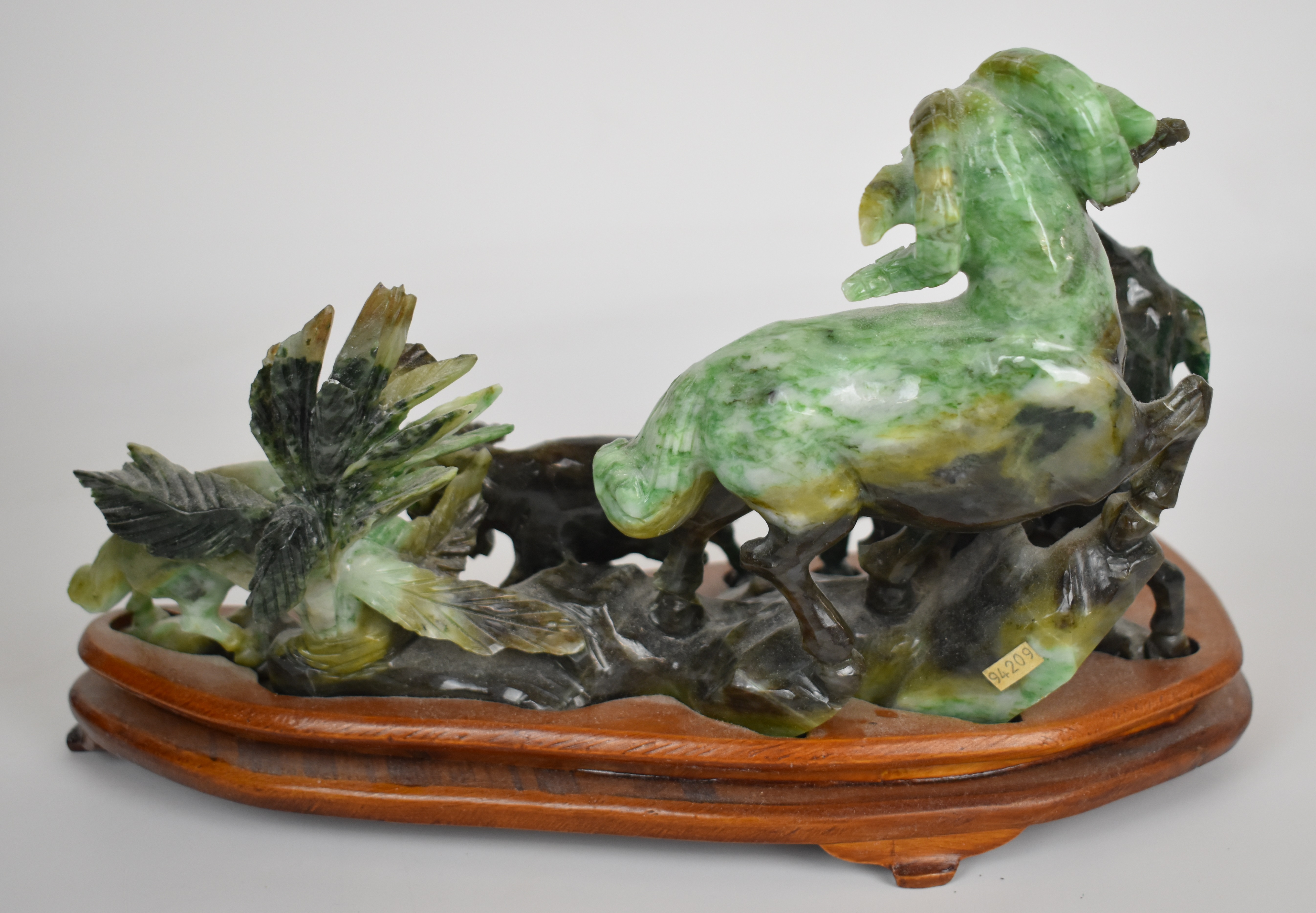 Bronze dragon and jade or similar hardstone carving of a dog fighting mountain goats, etc - Image 3 of 5