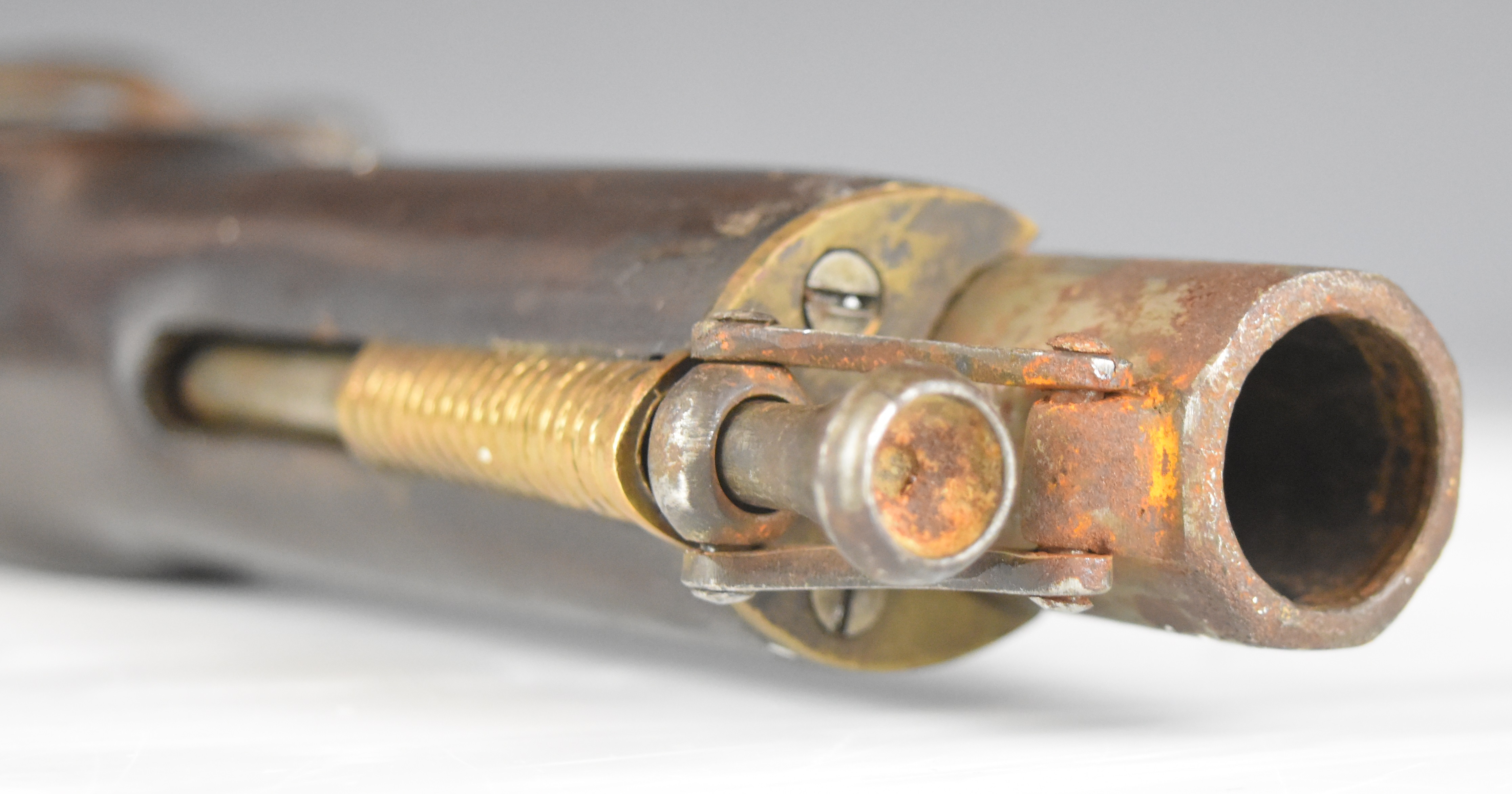 Enfield percussion hammer action sea-service pistol with lock stamped '1858 Enfield' brass trigger - Image 5 of 12