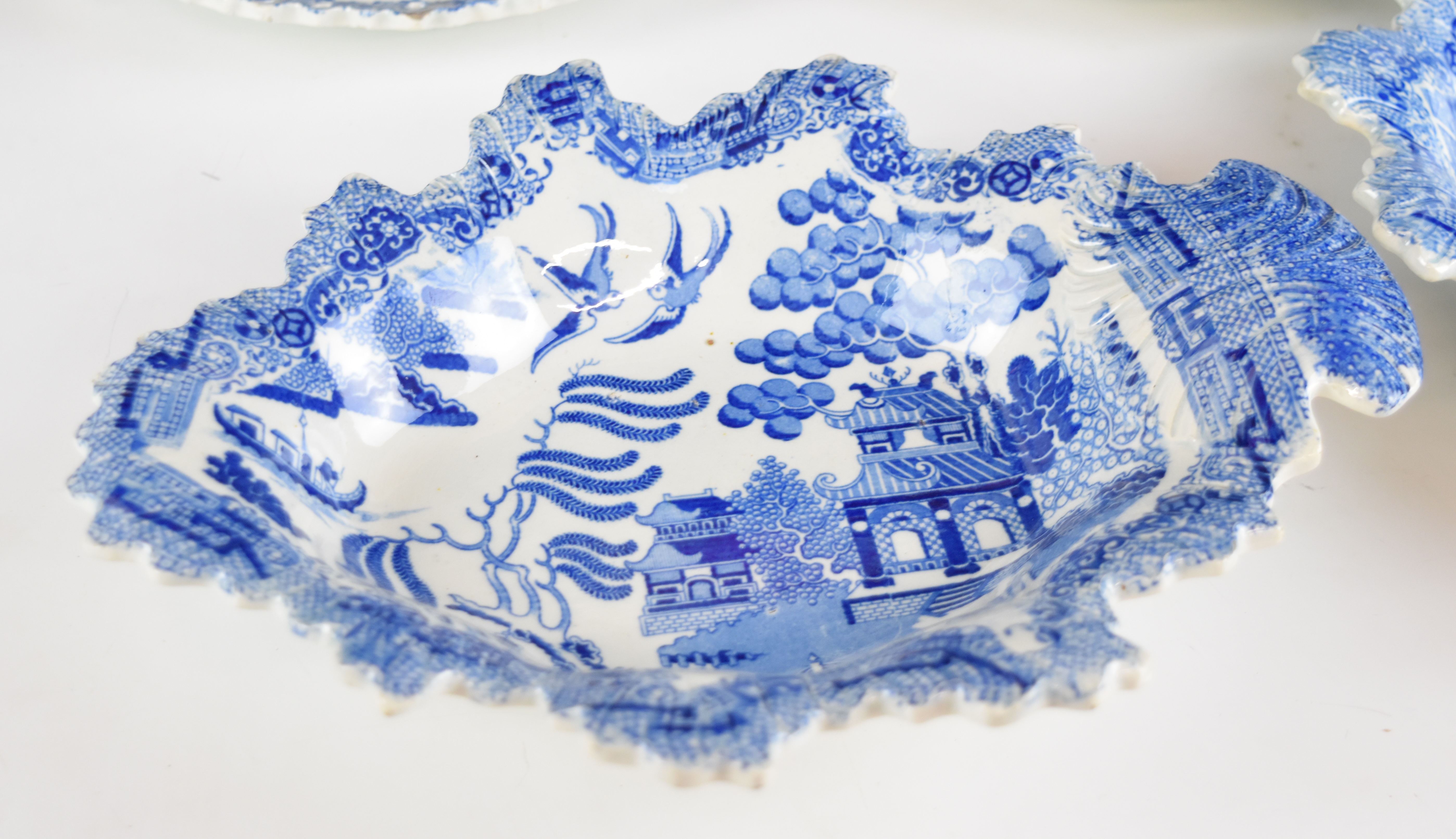 Early 19thC blue and white transfer printed dessert service including a twin handled pedestal - Image 3 of 10