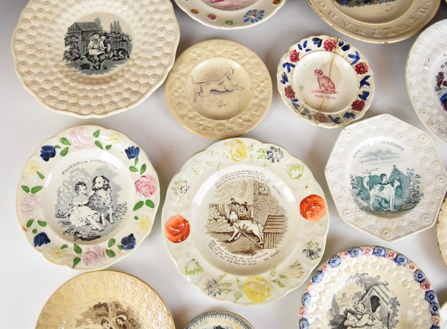 19thC nursery ware plates, mostly featuring dogs / children including The Pet, A Presant, Juvenile - Image 4 of 7