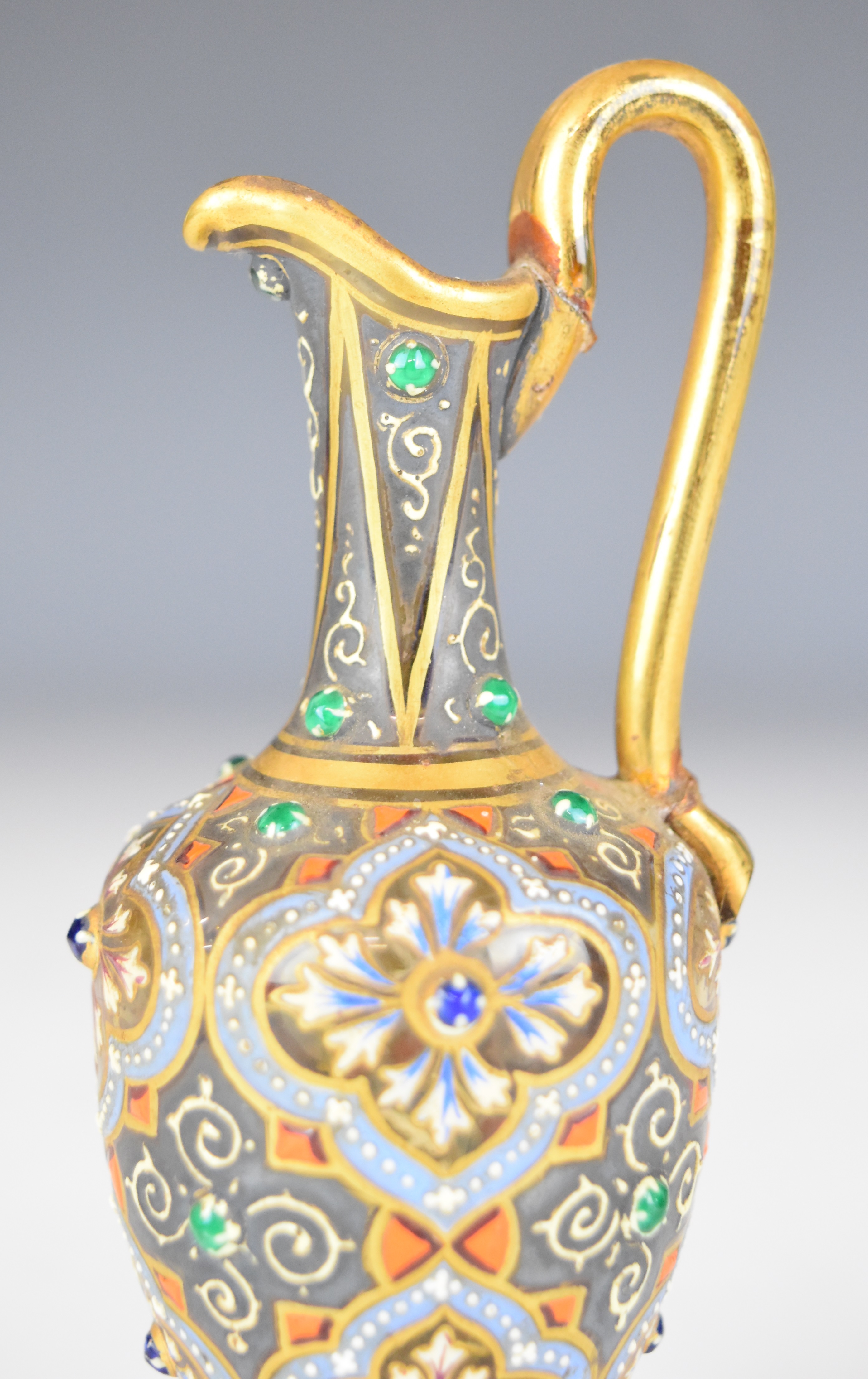 Moser glass pedestal ewer with gilt, enamelled and jewelled decoration, signed and numbered '2206 - Image 10 of 12