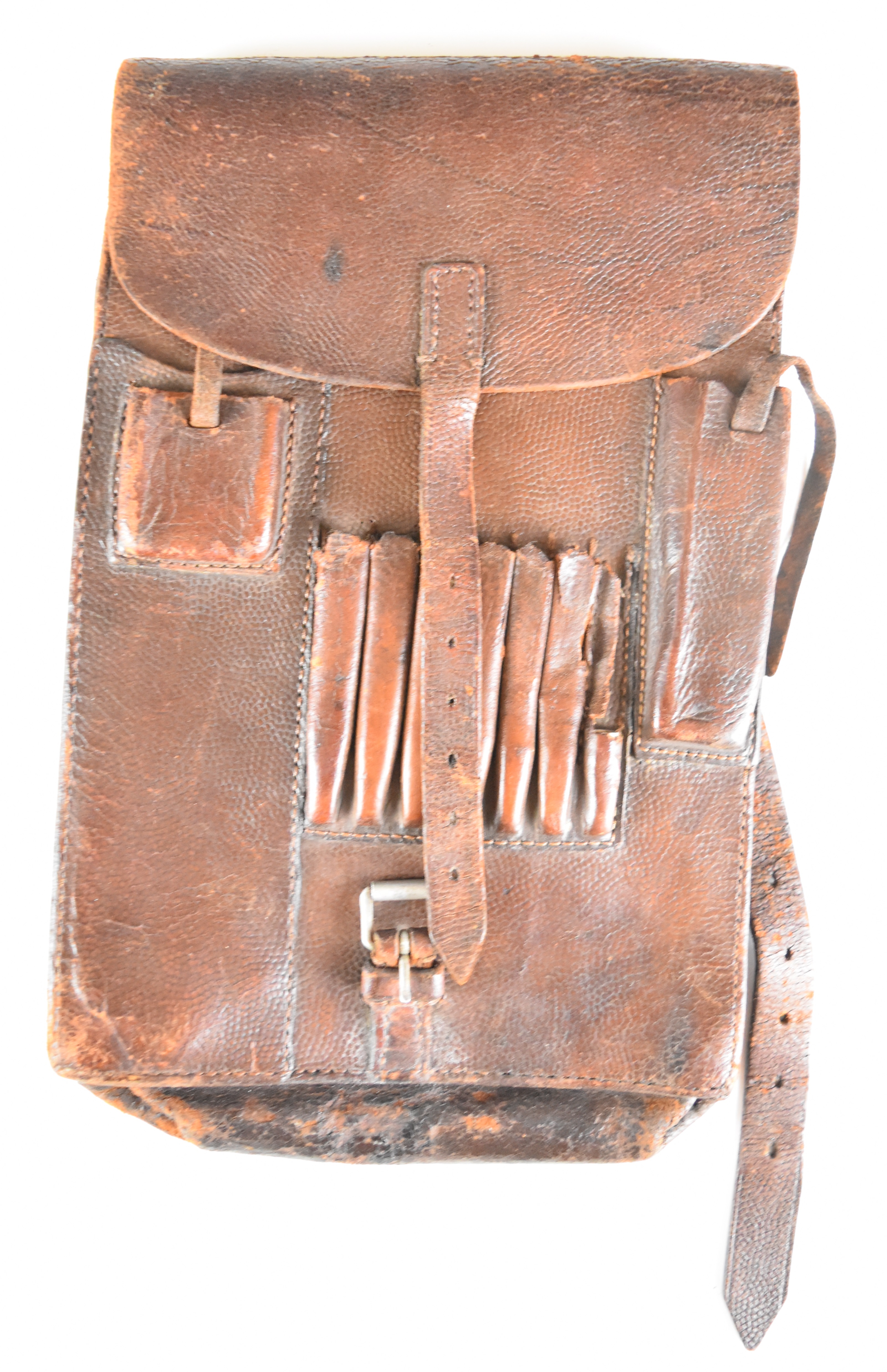 German WW2 brown leather map case with two section inner, leather securing straps and alloy buckles